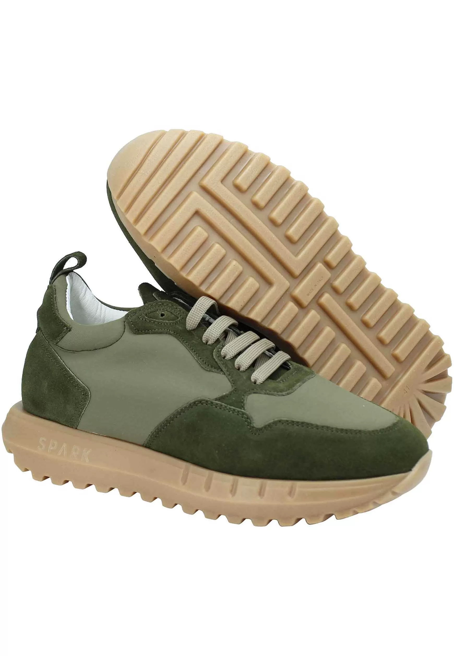 Sneakers Uomo In Pelle E Tessuto Verde Militare Con Fondo Alto In Gomma** Fashion