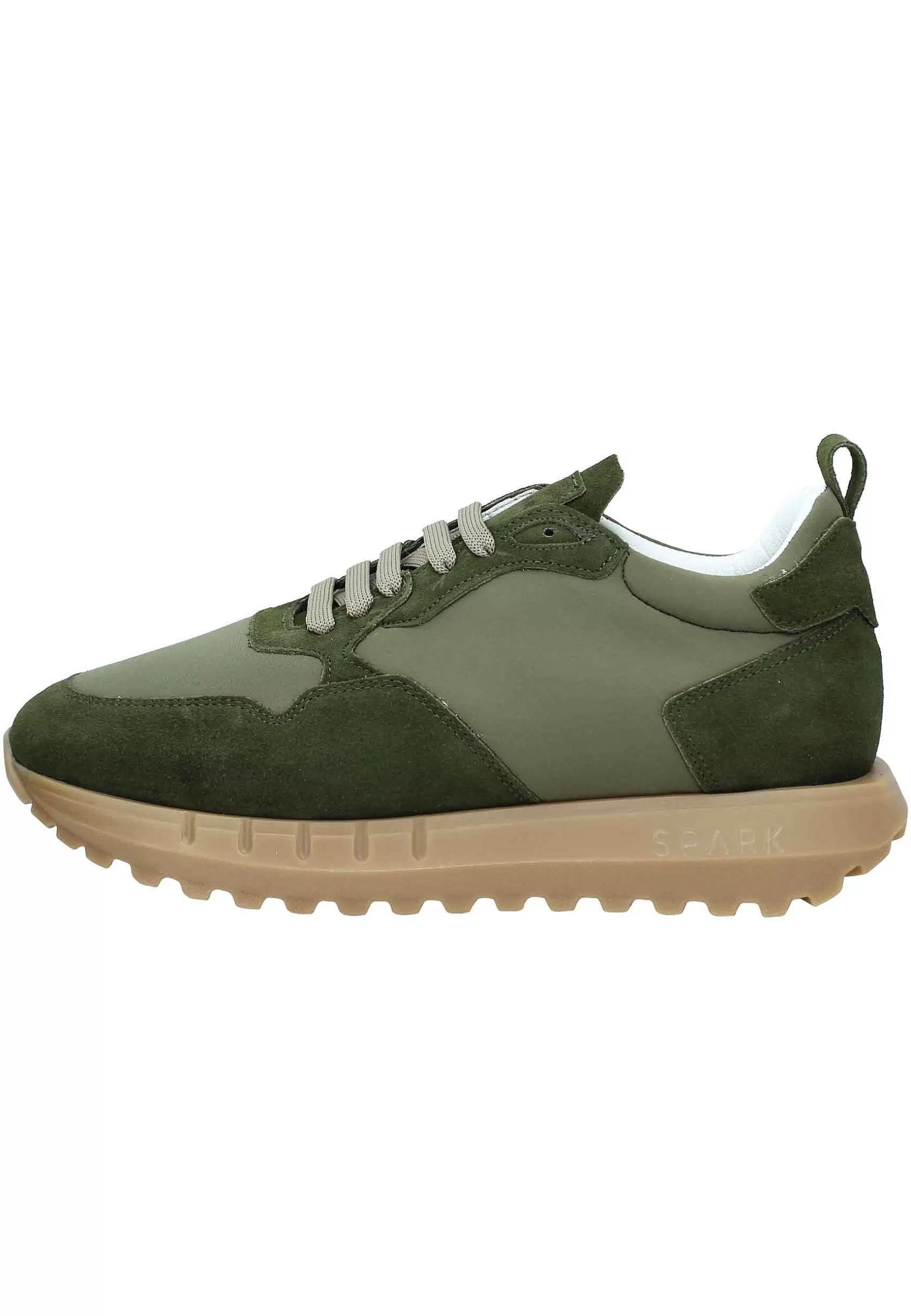Sneakers Uomo In Pelle E Tessuto Verde Militare Con Fondo Alto In Gomma** Fashion