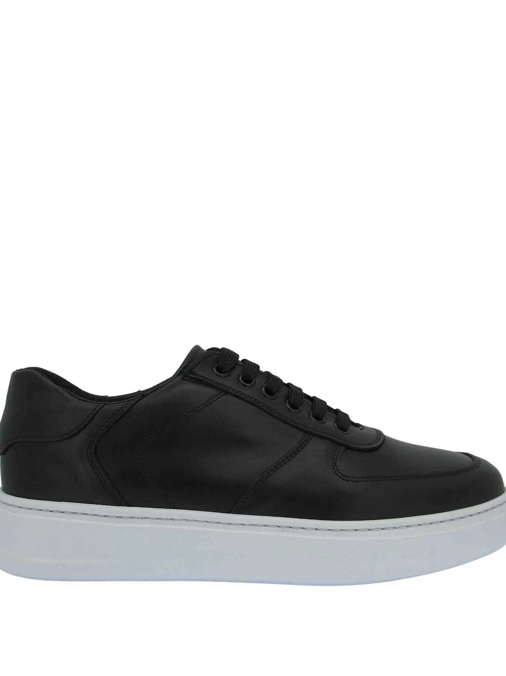 Sneakers Uomo In Pelle Nera Con Cuciture E Fondo In Gomma** Clearance