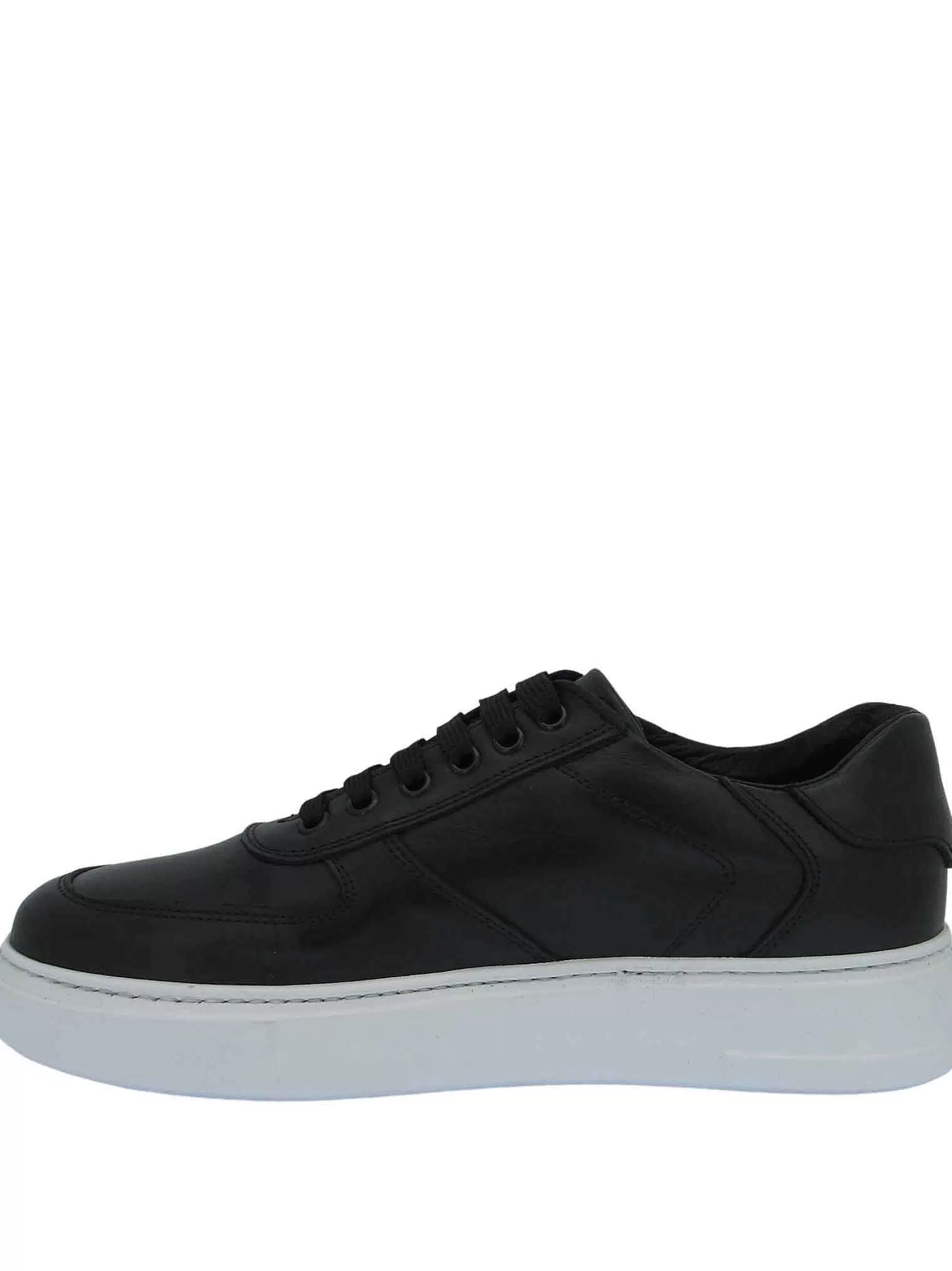 Sneakers Uomo In Pelle Nera Con Cuciture E Fondo In Gomma** Clearance