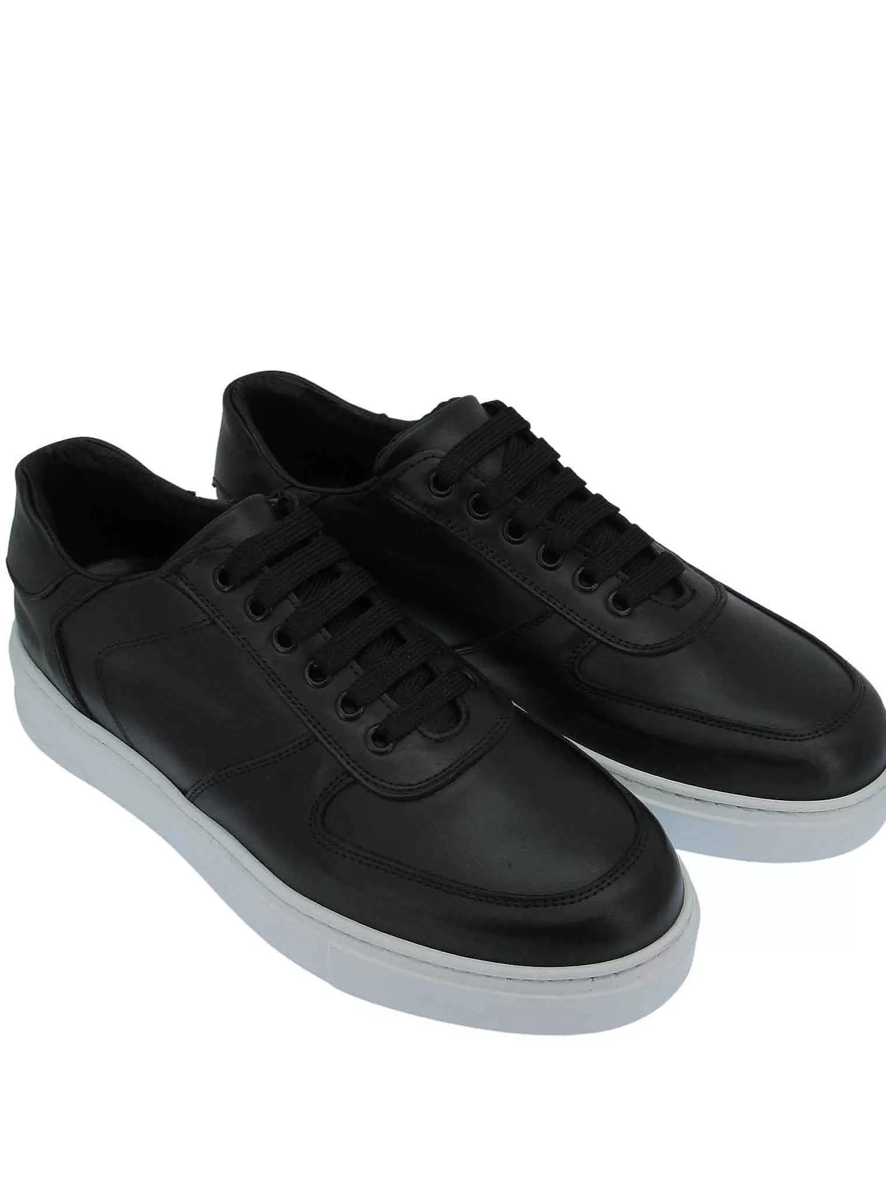 Sneakers Uomo In Pelle Nera Con Cuciture E Fondo In Gomma** Clearance