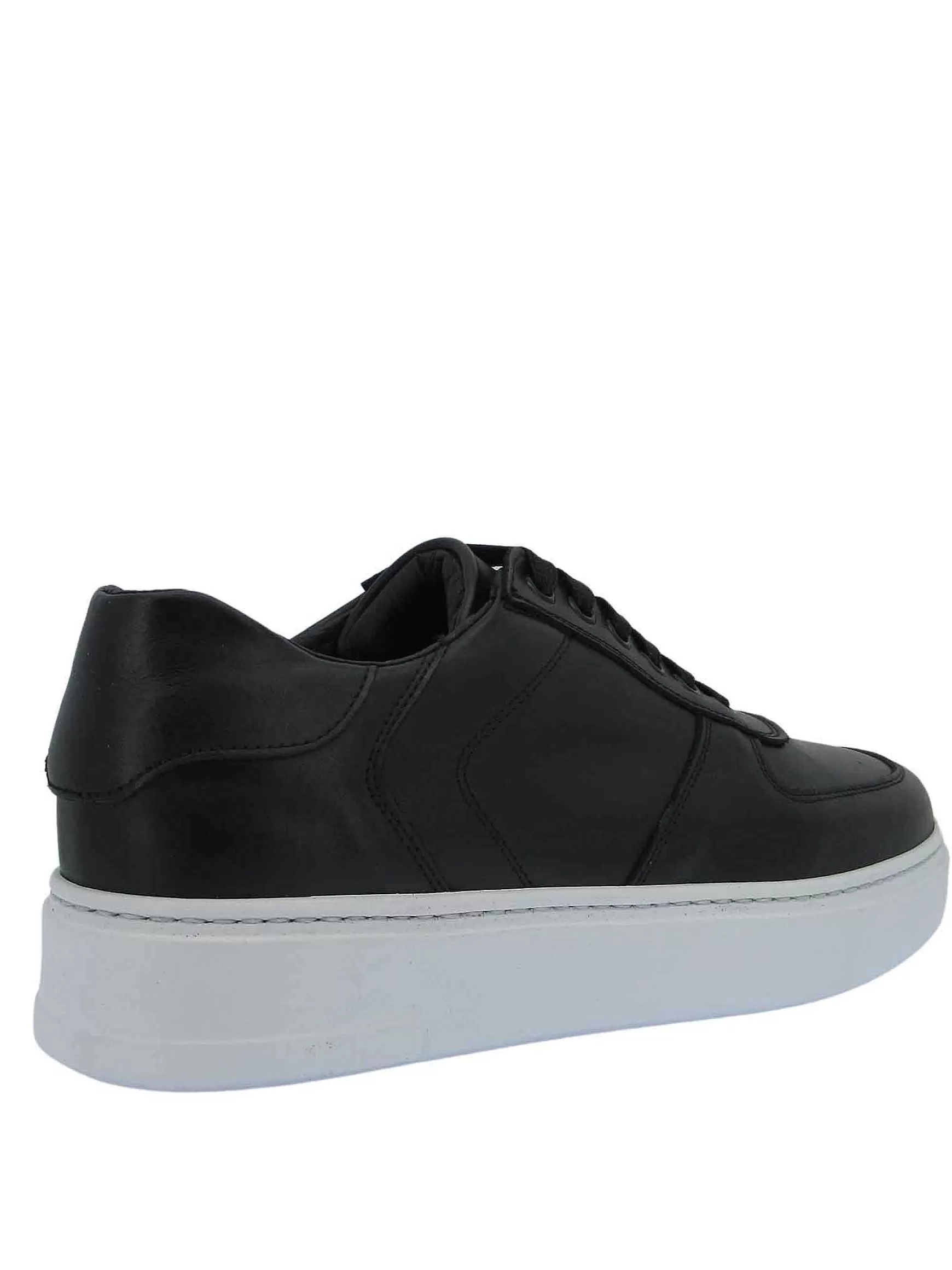 Sneakers Uomo In Pelle Nera Con Cuciture E Fondo In Gomma** Clearance