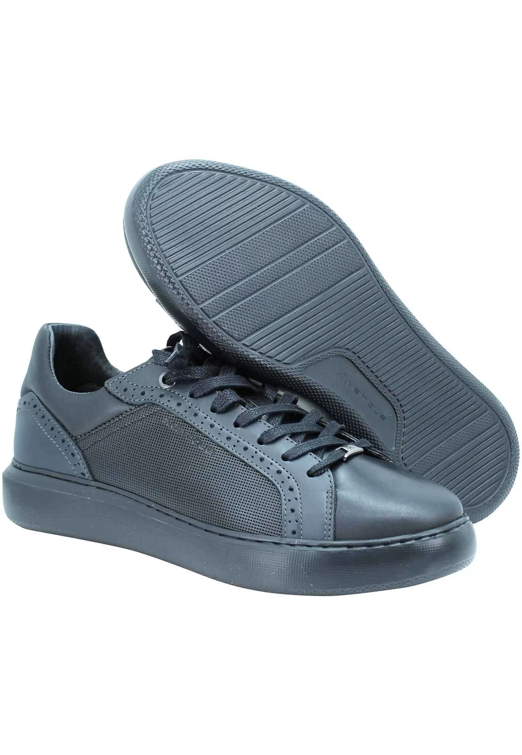 Sneakers Uomo In Pelle Nera Con Fondo Alto In Tinta Ultraleggero*Ambitious Outlet