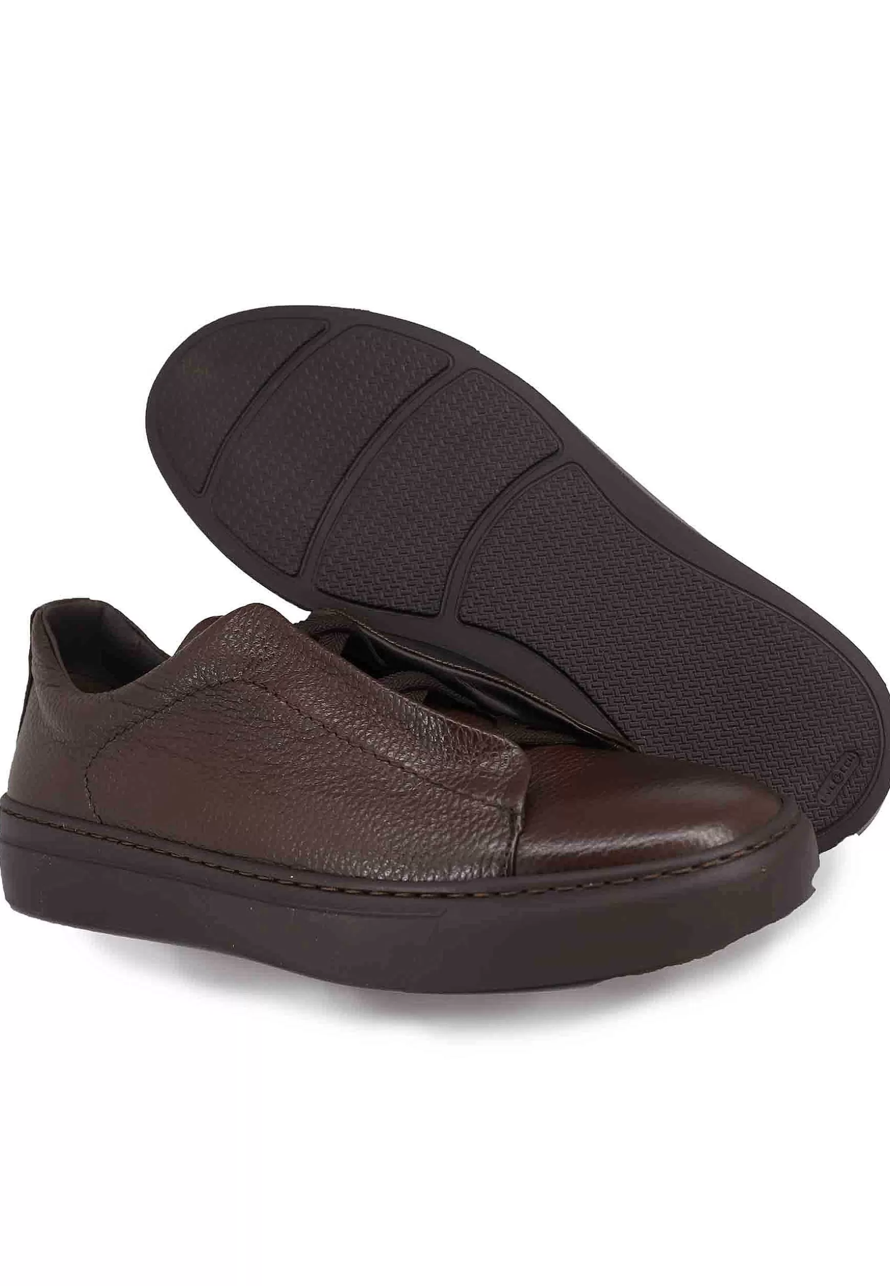 Sneakers Uomo In Pelle Testa Di Moro Con Elastici** Cheap