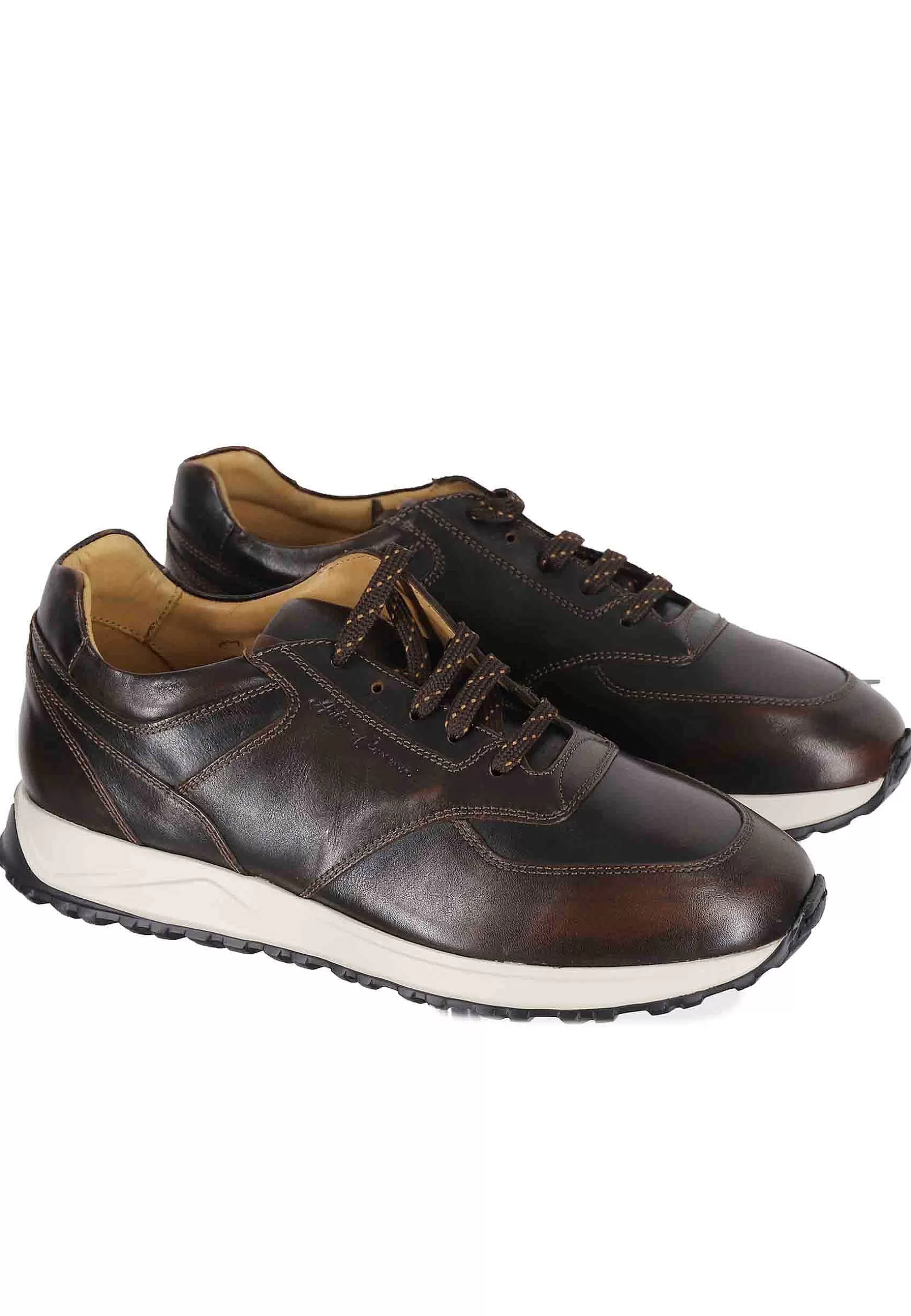 Sneakes Da Uomo In Pelle Marrone Con Suola In Gomma*Antica Cuoieria Hot