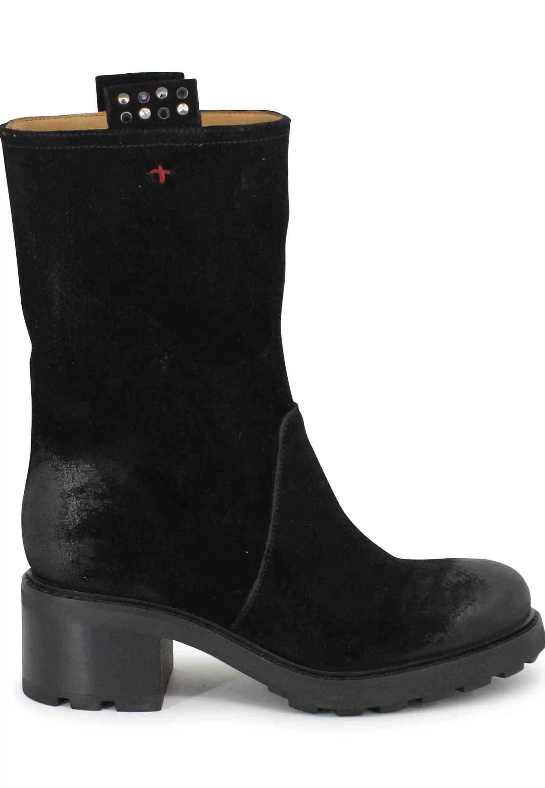 Stivaletti Anfibi Donna In Camoscio Vintage Nero*Gio + Hot