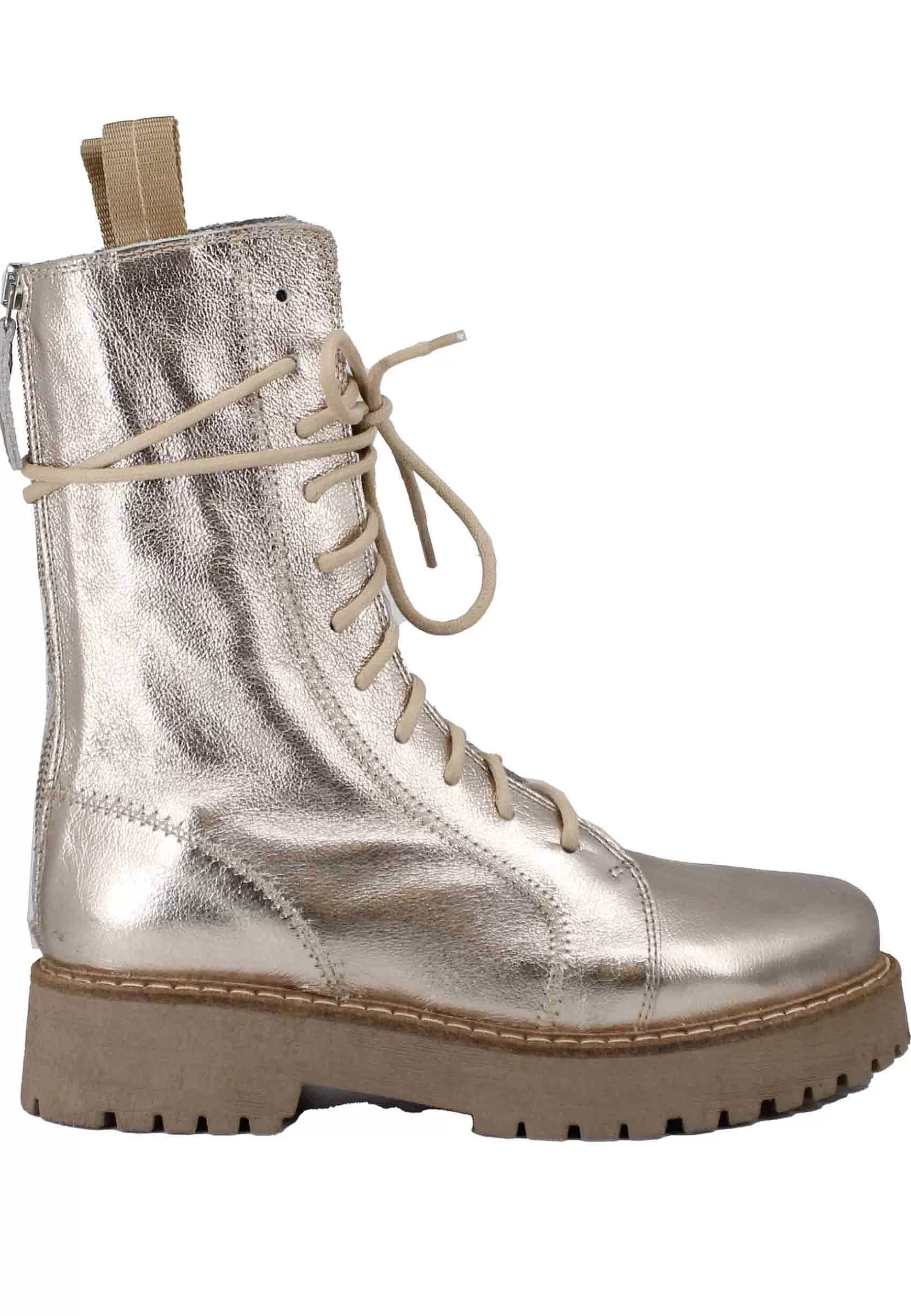 Stivaletti Anfibi Donna In Pelle Laminata Platino Con Suola Carrarmato*Patrizia Bonfanti Outlet