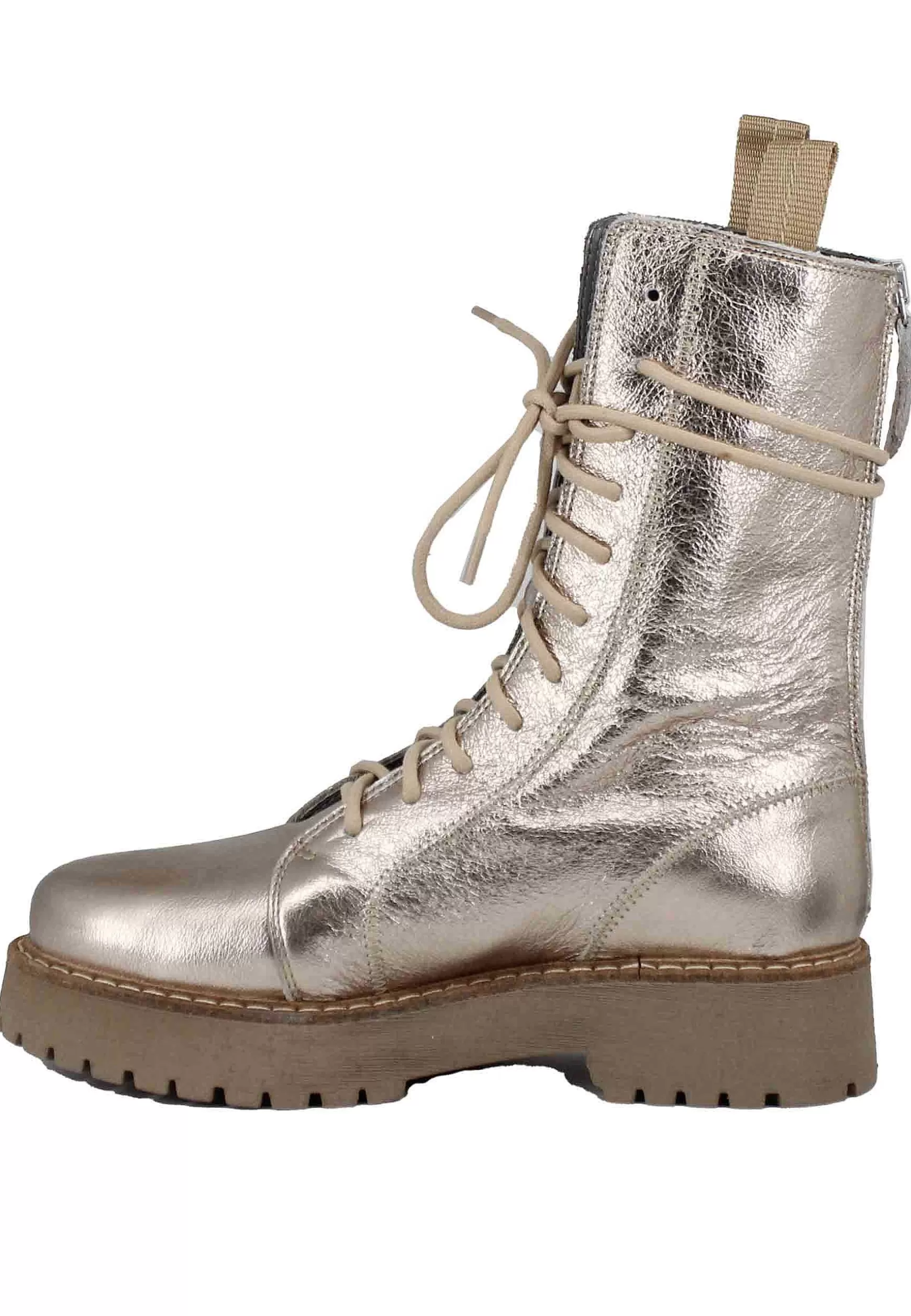 Stivaletti Anfibi Donna In Pelle Laminata Platino Con Suola Carrarmato*Patrizia Bonfanti Outlet