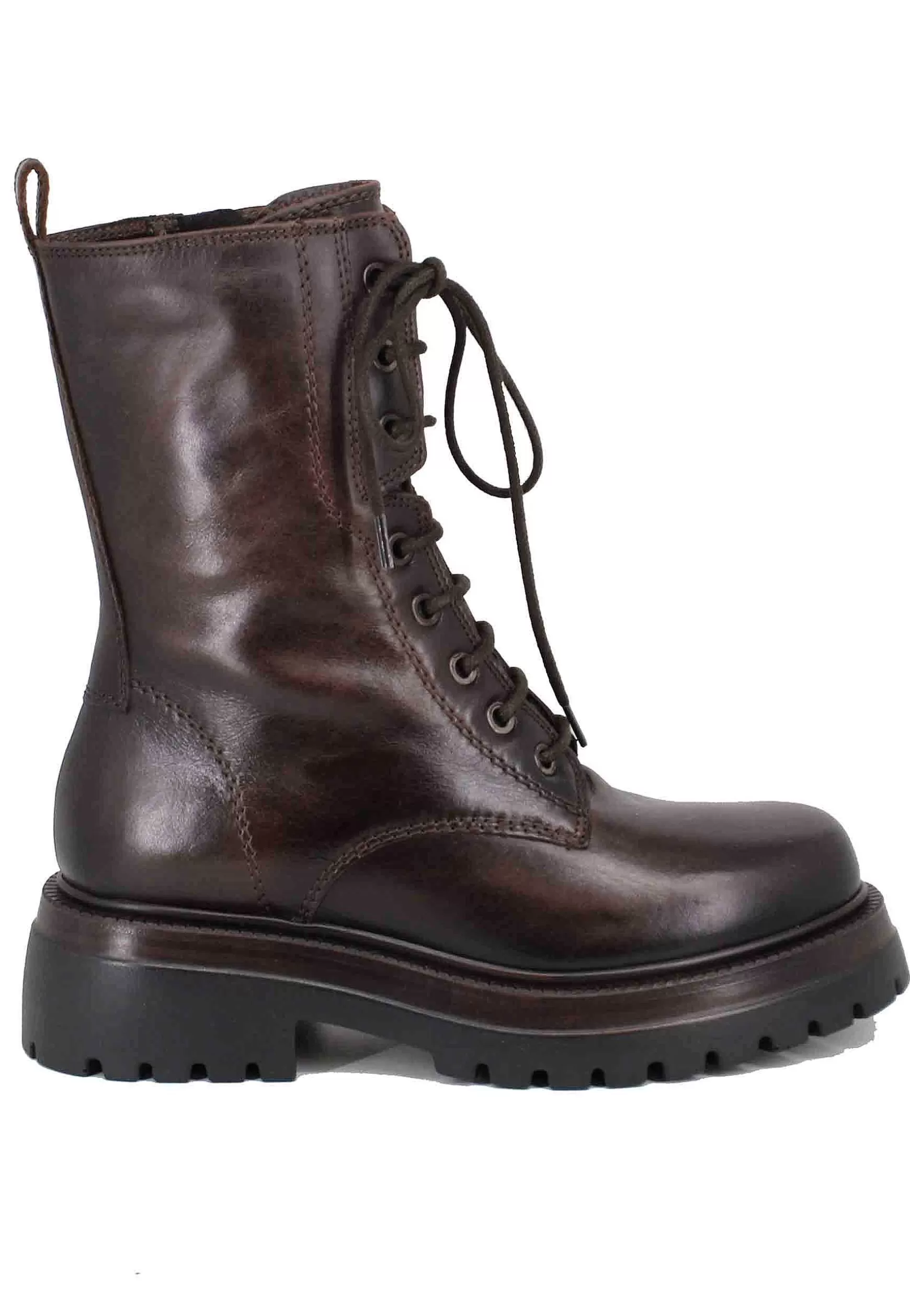 Stivaletti Anfibi Donna In Pelle Testa Di Moro Con Suola Carrarmato*Dei Colli Shop