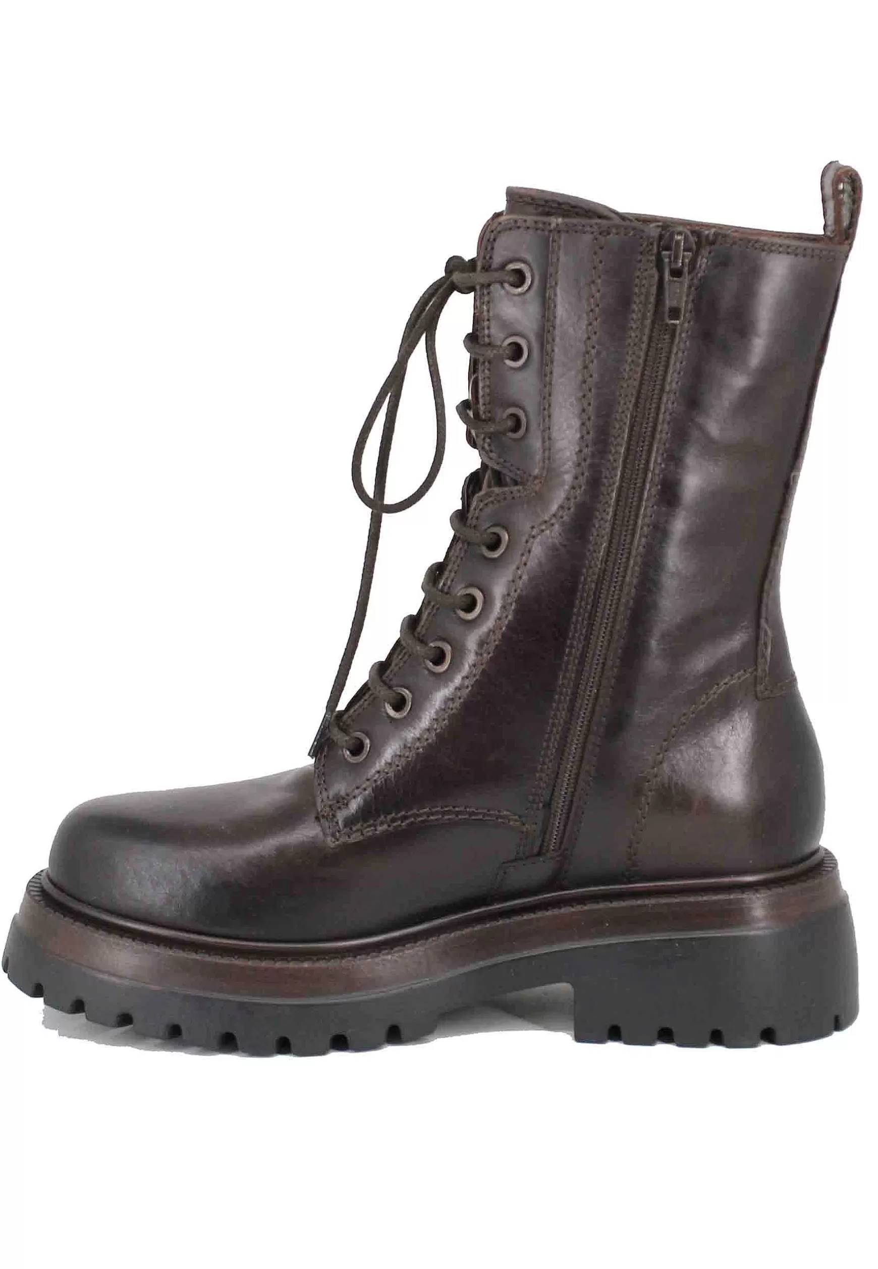 Stivaletti Anfibi Donna In Pelle Testa Di Moro Con Suola Carrarmato*Dei Colli Shop