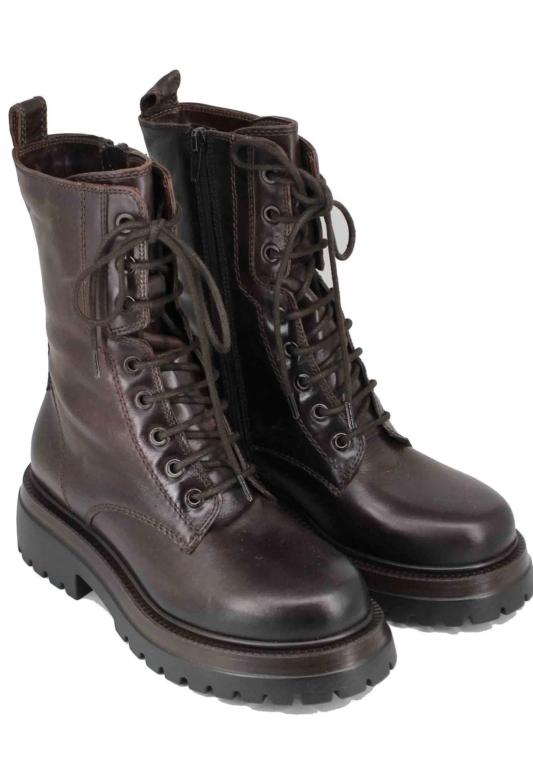 Stivaletti Anfibi Donna In Pelle Testa Di Moro Con Suola Carrarmato*Dei Colli Shop