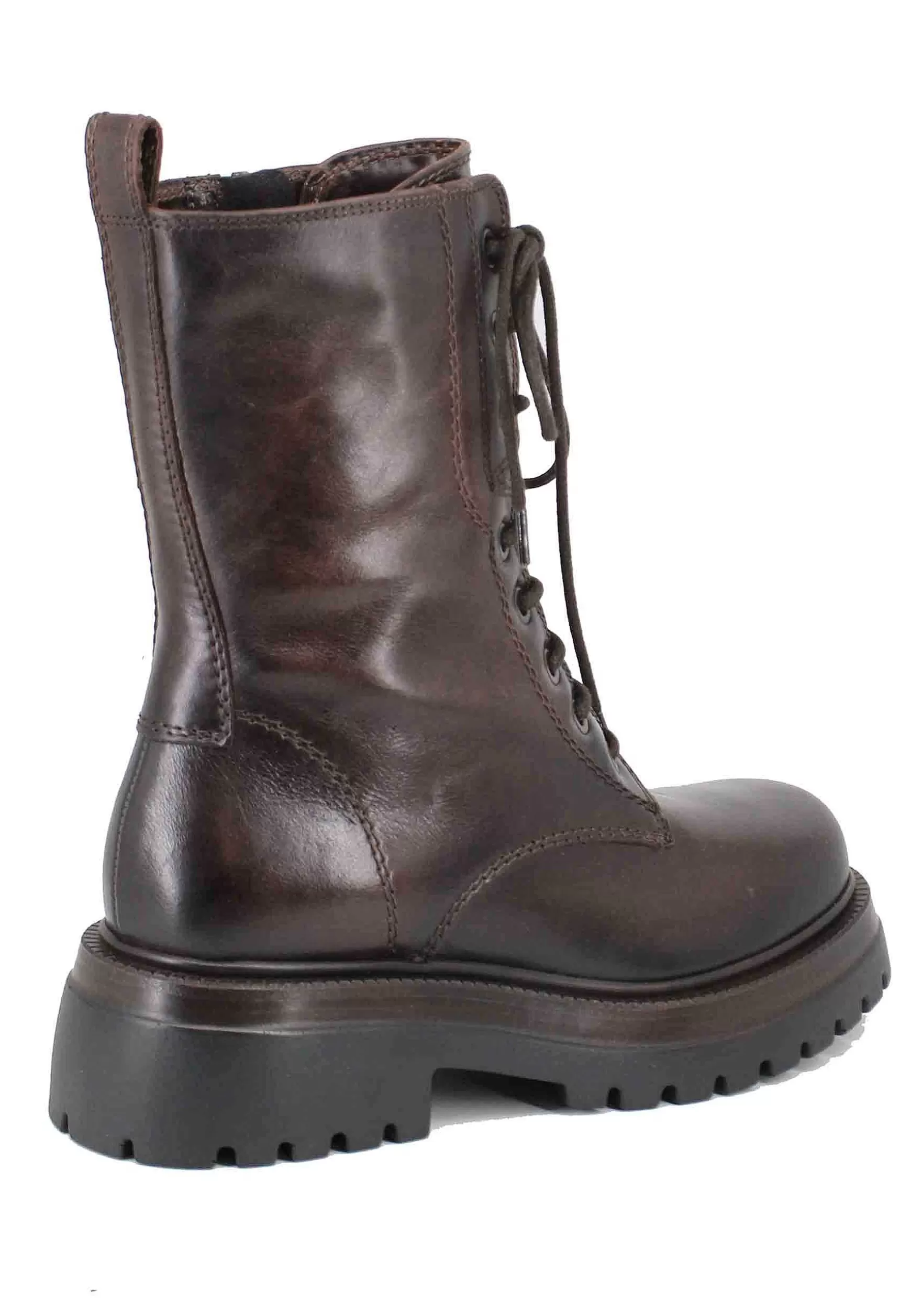 Stivaletti Anfibi Donna In Pelle Testa Di Moro Con Suola Carrarmato*Dei Colli Shop