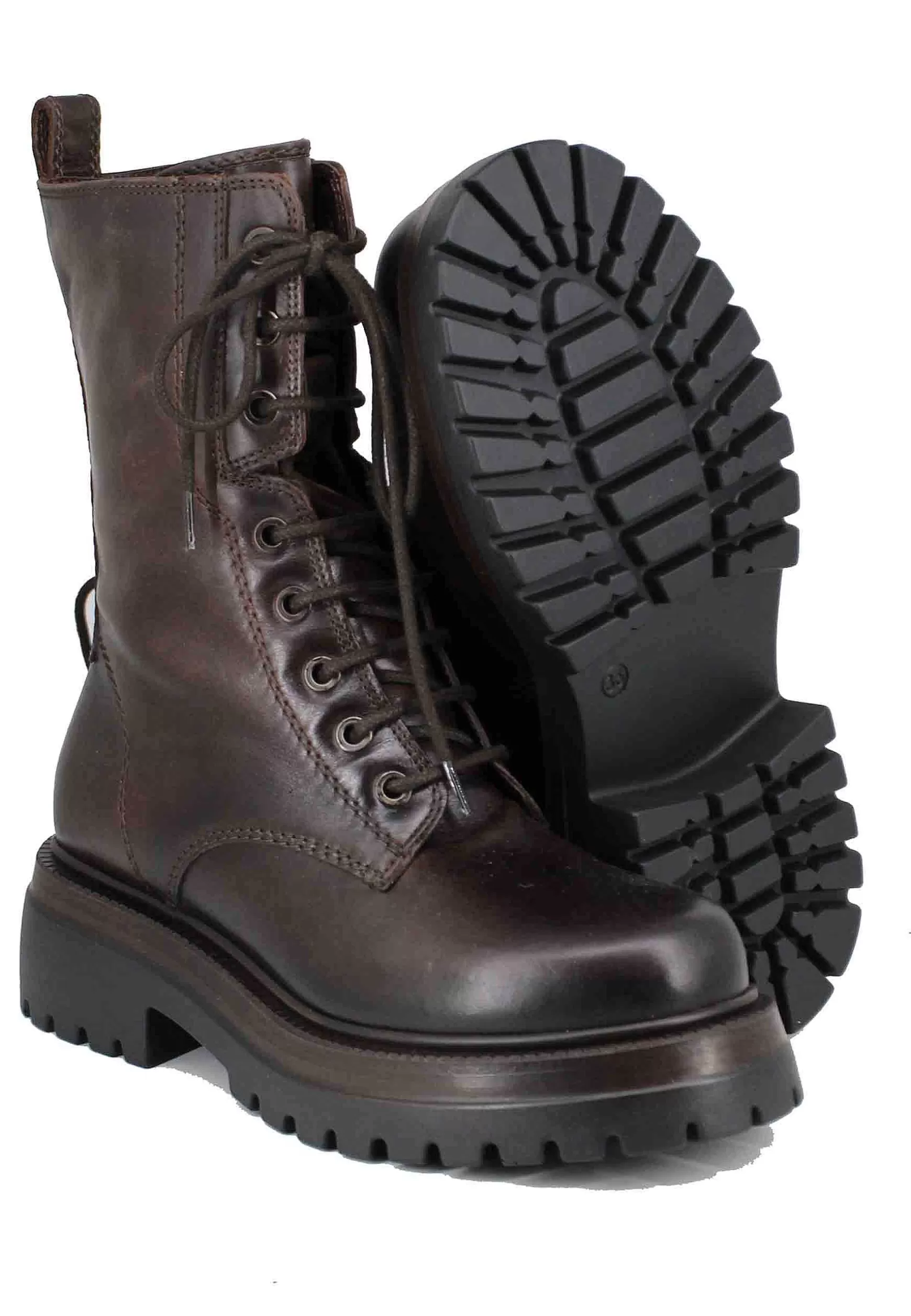 Stivaletti Anfibi Donna In Pelle Testa Di Moro Con Suola Carrarmato*Dei Colli Shop