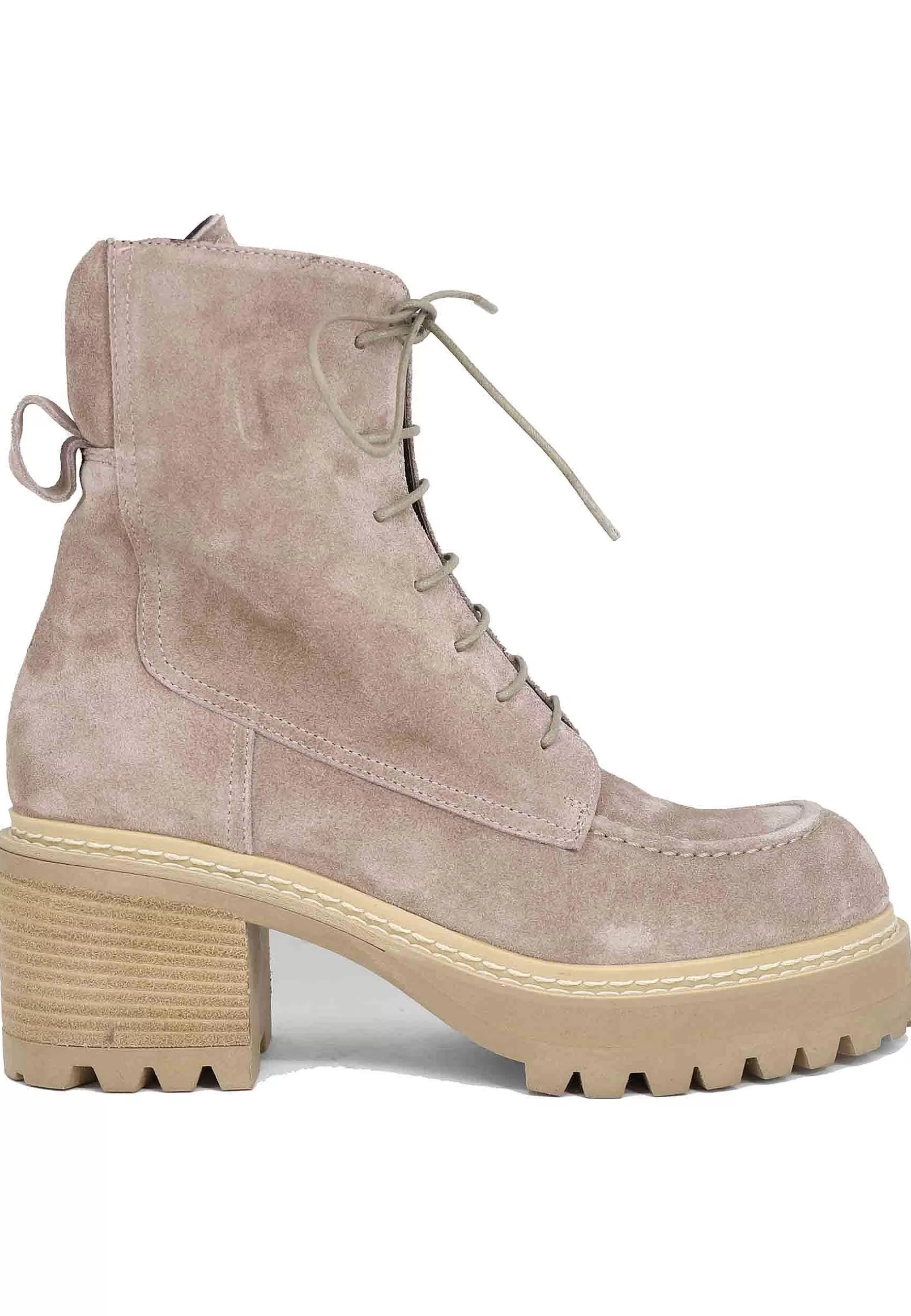 Stivaletti Anfibi Stringati Donna In Camoscio Grigio Con Tacco E Suola Carrarmato*Laura Bellariva Cheap