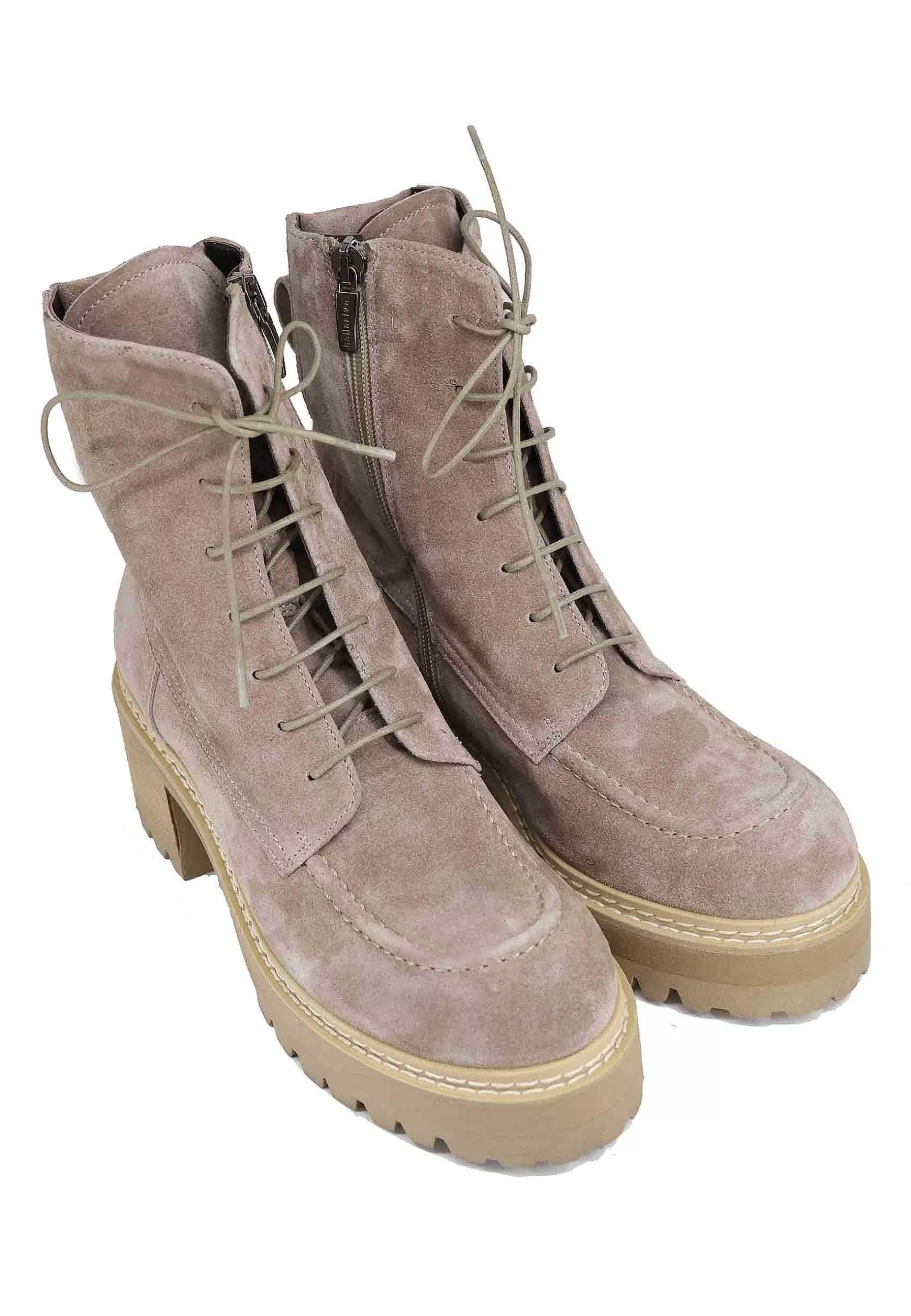 Stivaletti Anfibi Stringati Donna In Camoscio Grigio Con Tacco E Suola Carrarmato*Laura Bellariva Cheap