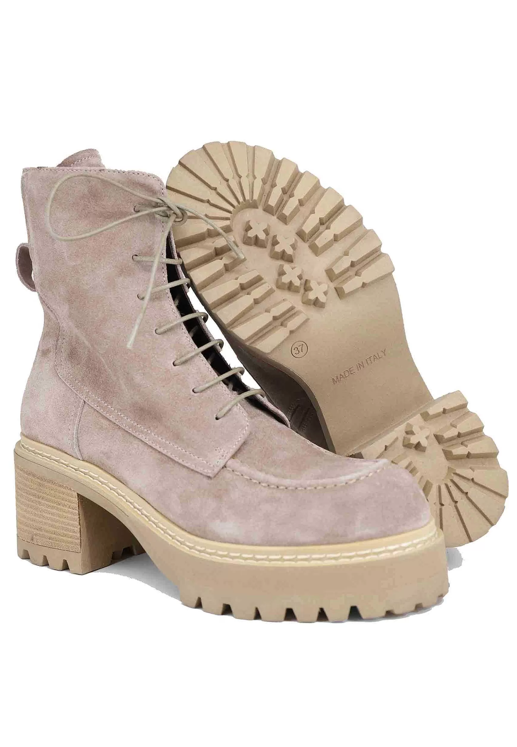 Stivaletti Anfibi Stringati Donna In Camoscio Grigio Con Tacco E Suola Carrarmato*Laura Bellariva Cheap