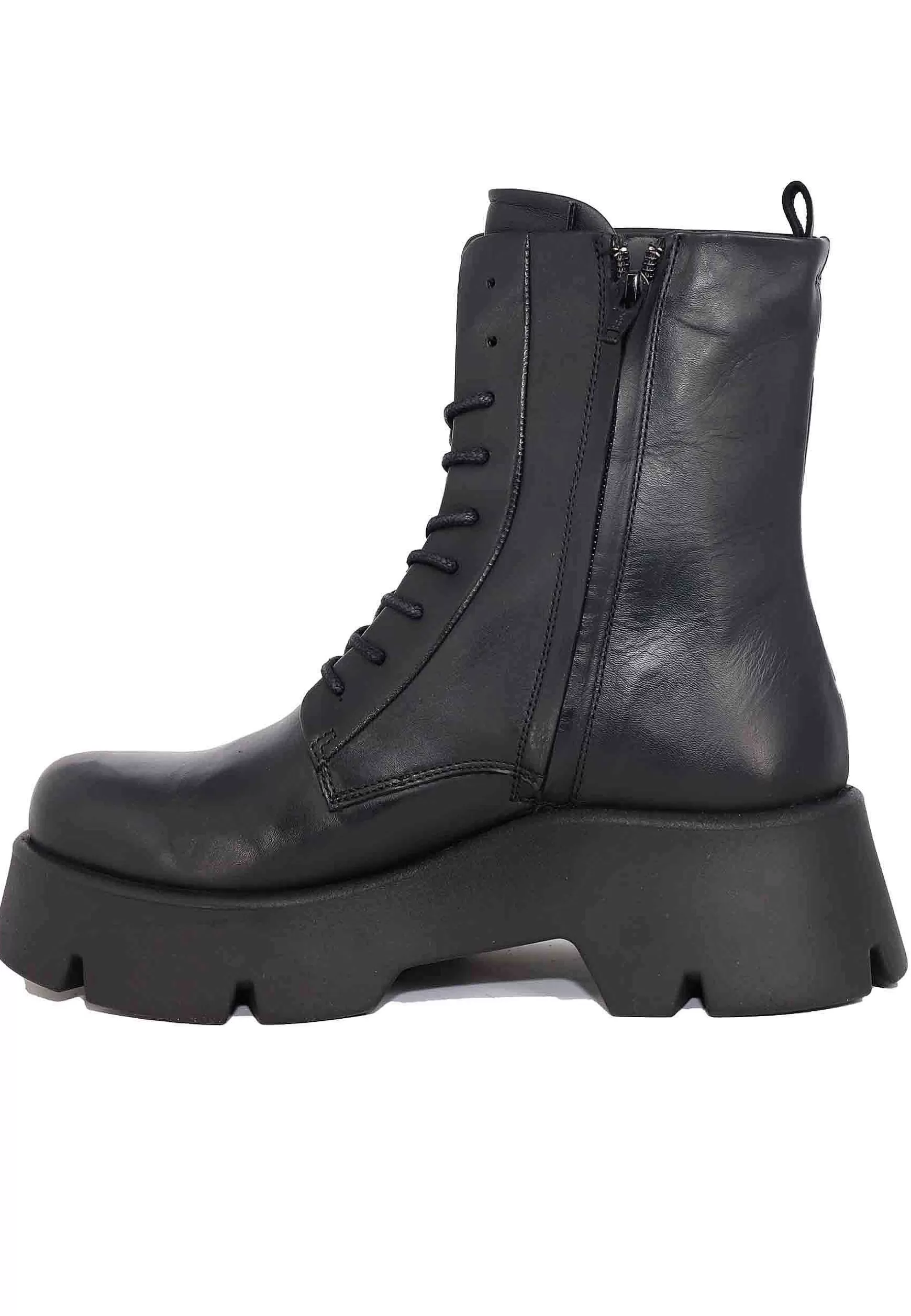 Stivaletti Anfibi Stringati Donna In Pelle Nera Con Suola Alta In Gomma*Bruno Premi Best