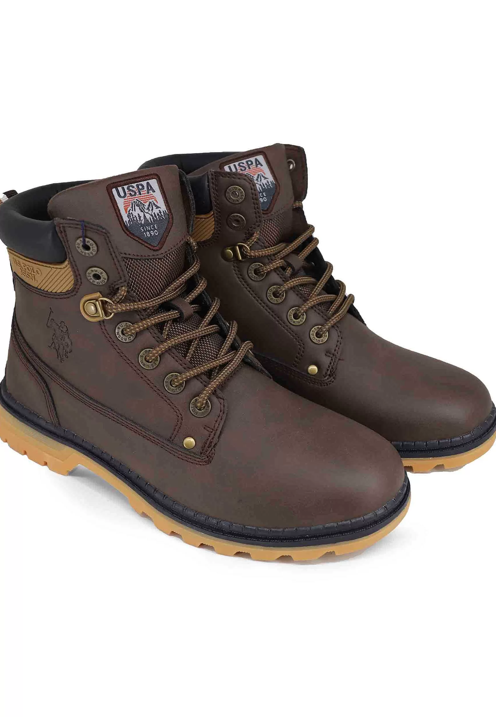 Stivaletti Anfibi Uomo In Eco Pelle Testa Di Moro Con Suola Carrarmato*U.S. Polo Assn New