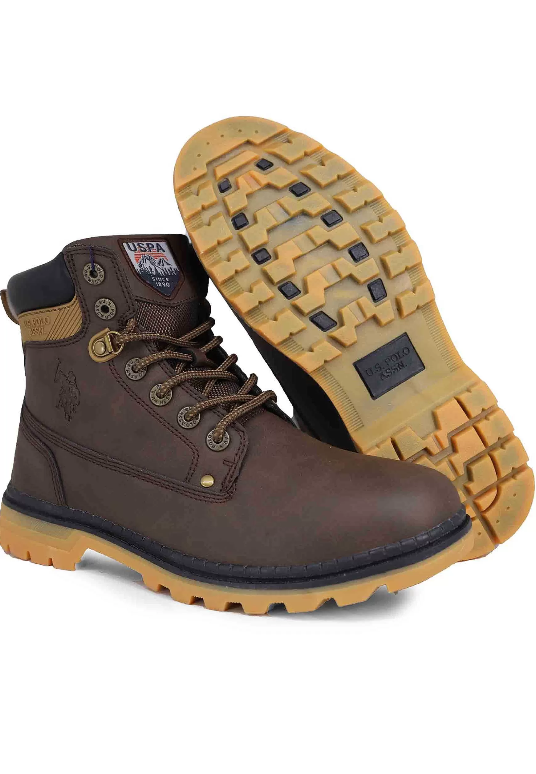 Stivaletti Anfibi Uomo In Eco Pelle Testa Di Moro Con Suola Carrarmato*U.S. Polo Assn New