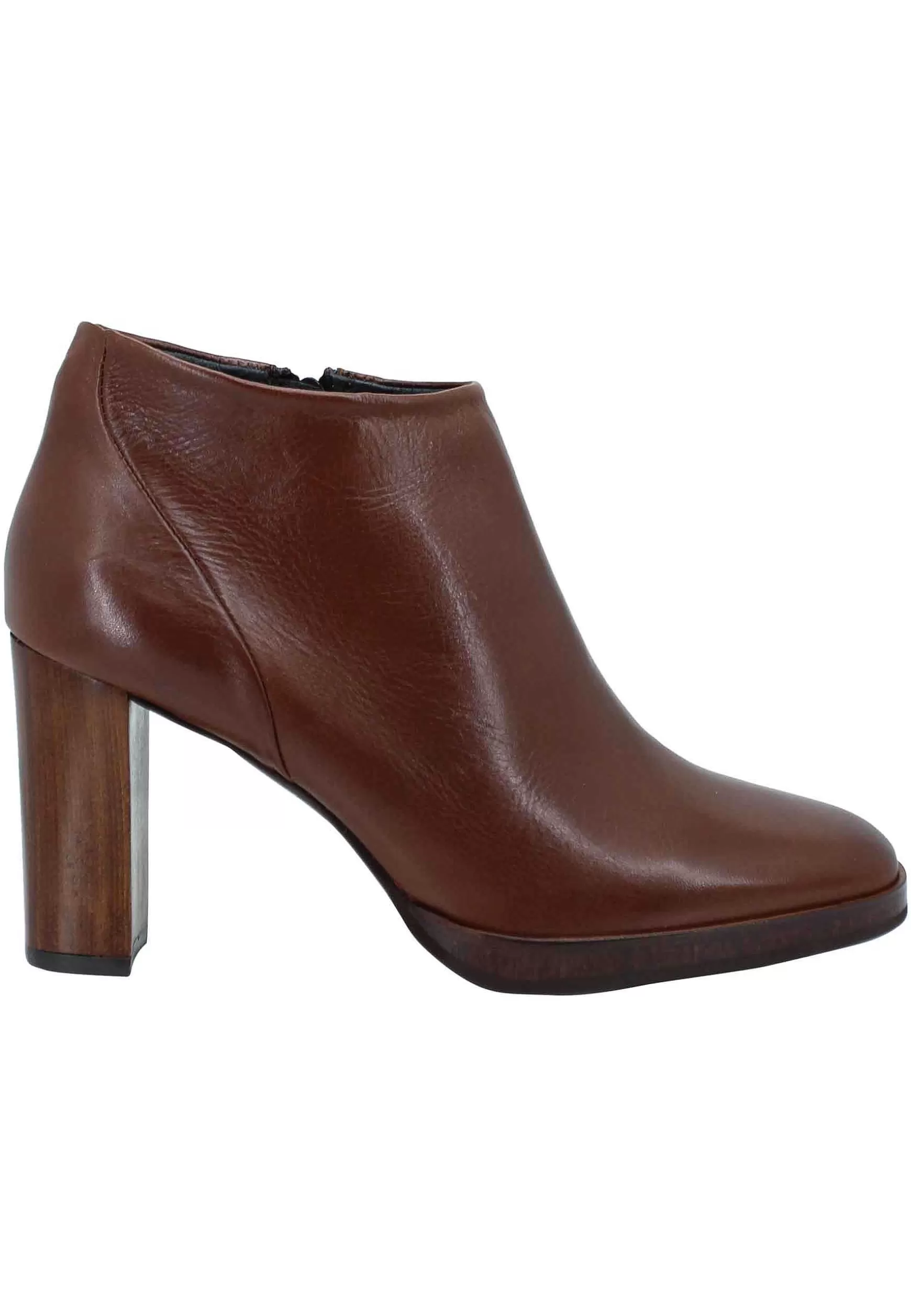 Stivaletti Ankle Boot Donna In Pelle Cuoio Tacco Alto E Plateau*Zinda New