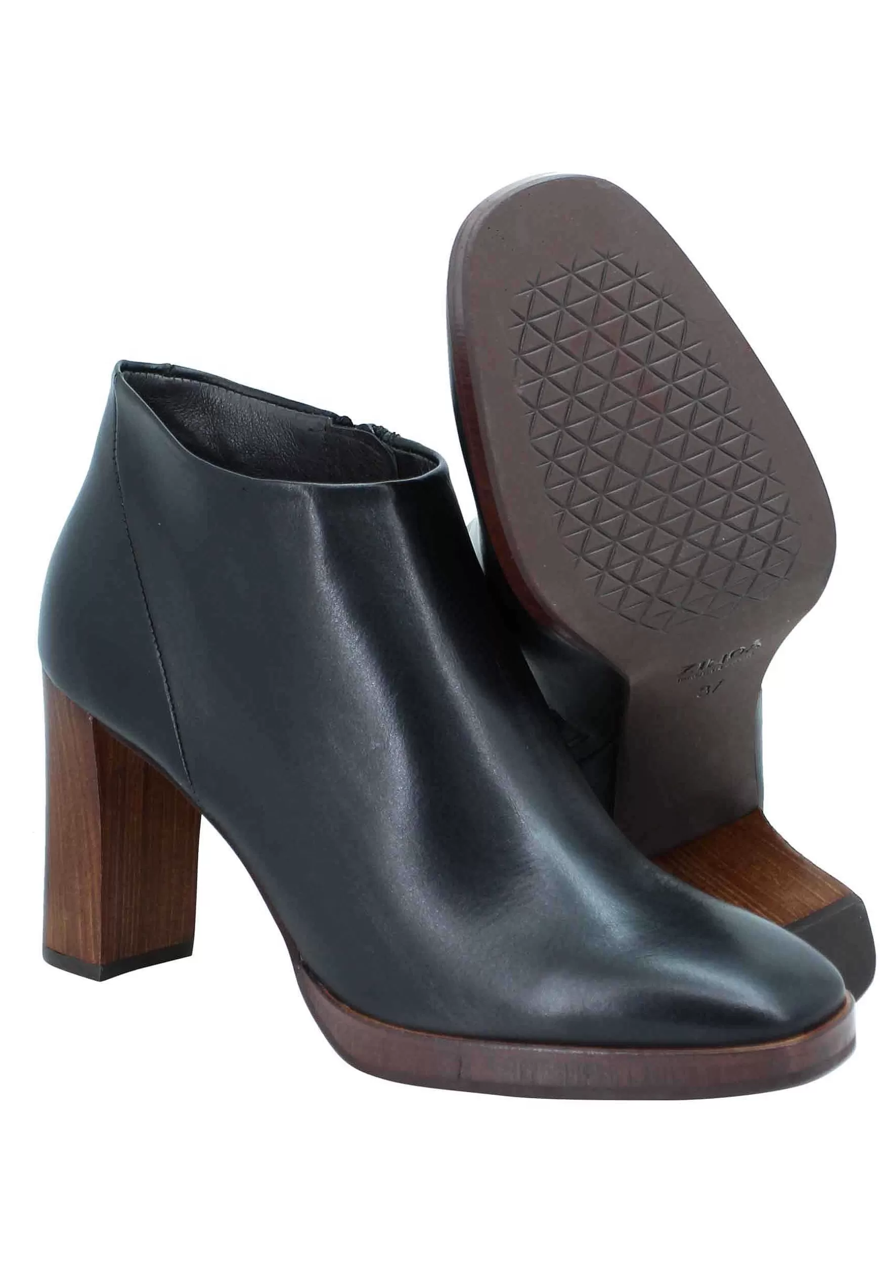 Stivaletti Ankle Boot Donna In Pelle Nera Tacco Alto E Plateau*Zinda Best Sale