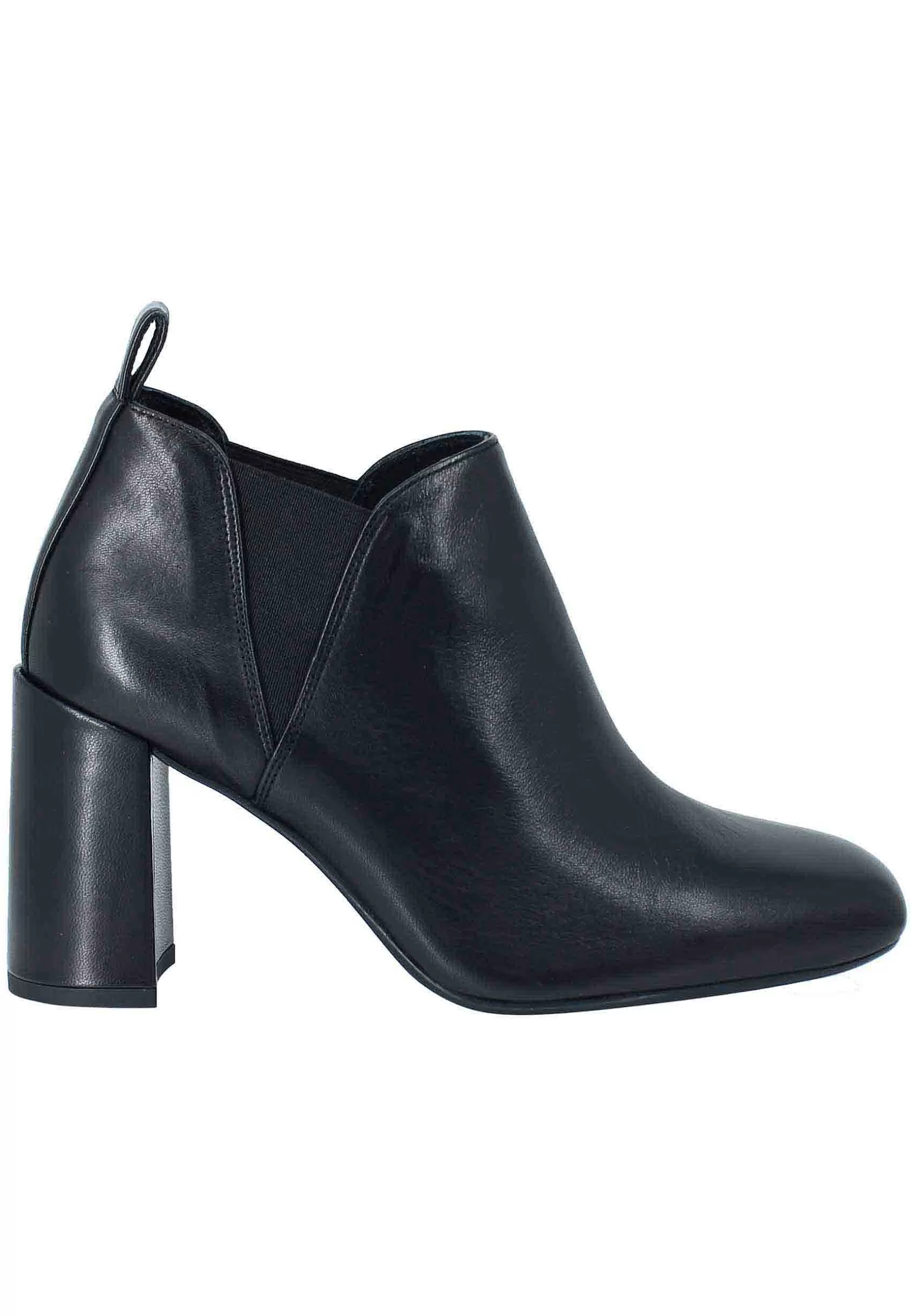 Stivaletti Ankle Boot Donna In Pelle Nera Tacco Alto E Punta Quadra*Unisa Fashion