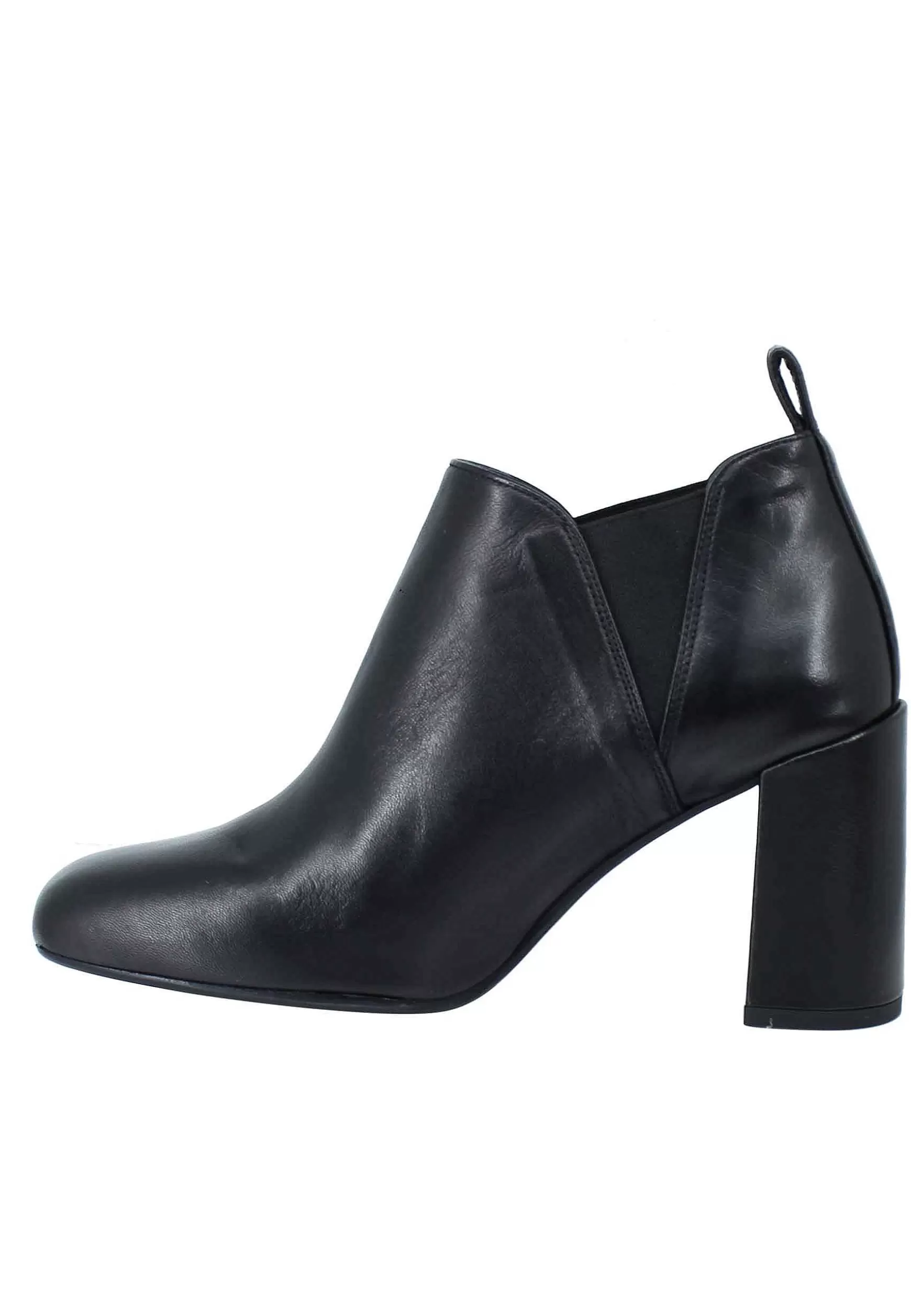 Stivaletti Ankle Boot Donna In Pelle Nera Tacco Alto E Punta Quadra*Unisa Fashion