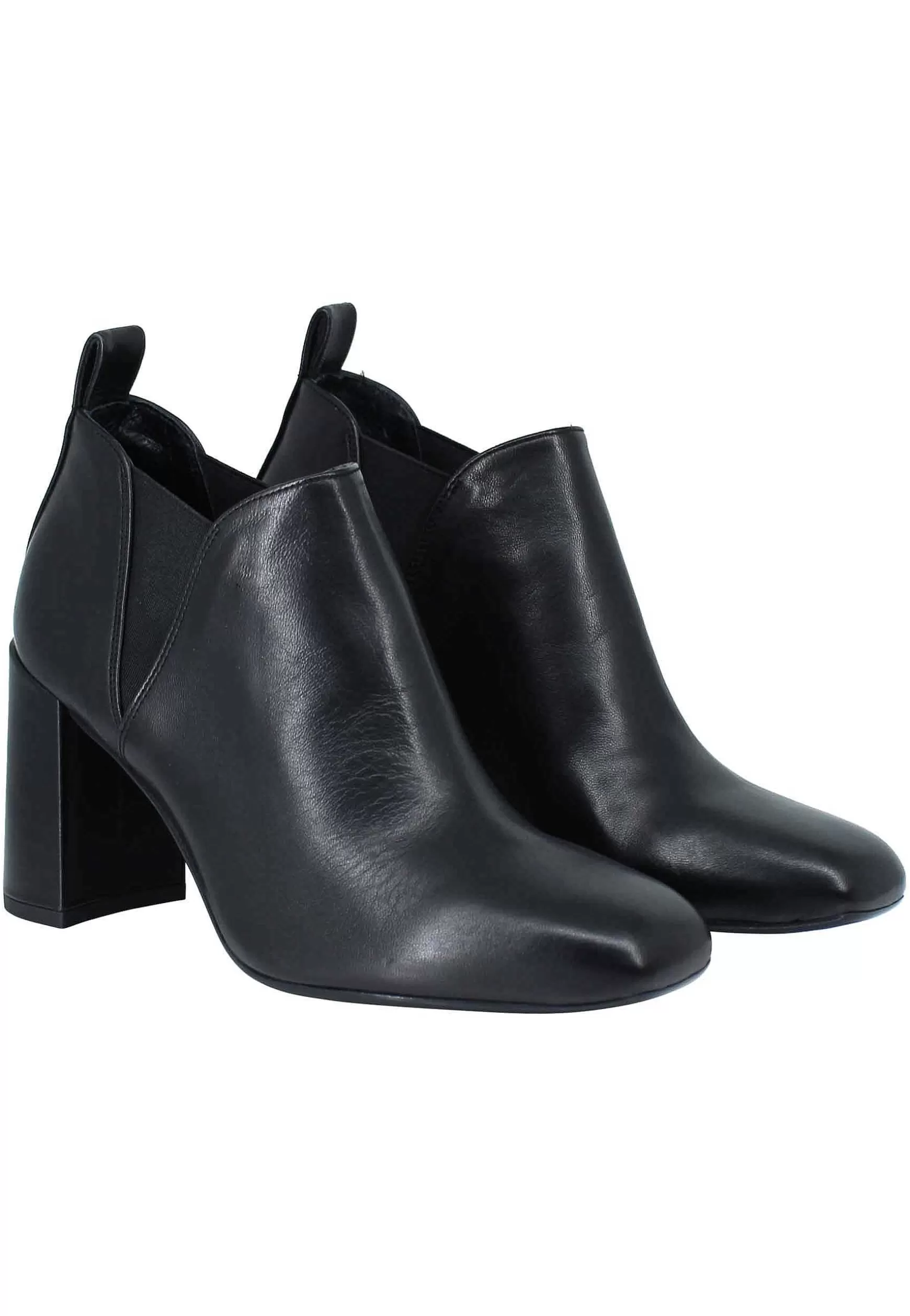 Stivaletti Ankle Boot Donna In Pelle Nera Tacco Alto E Punta Quadra*Unisa Fashion