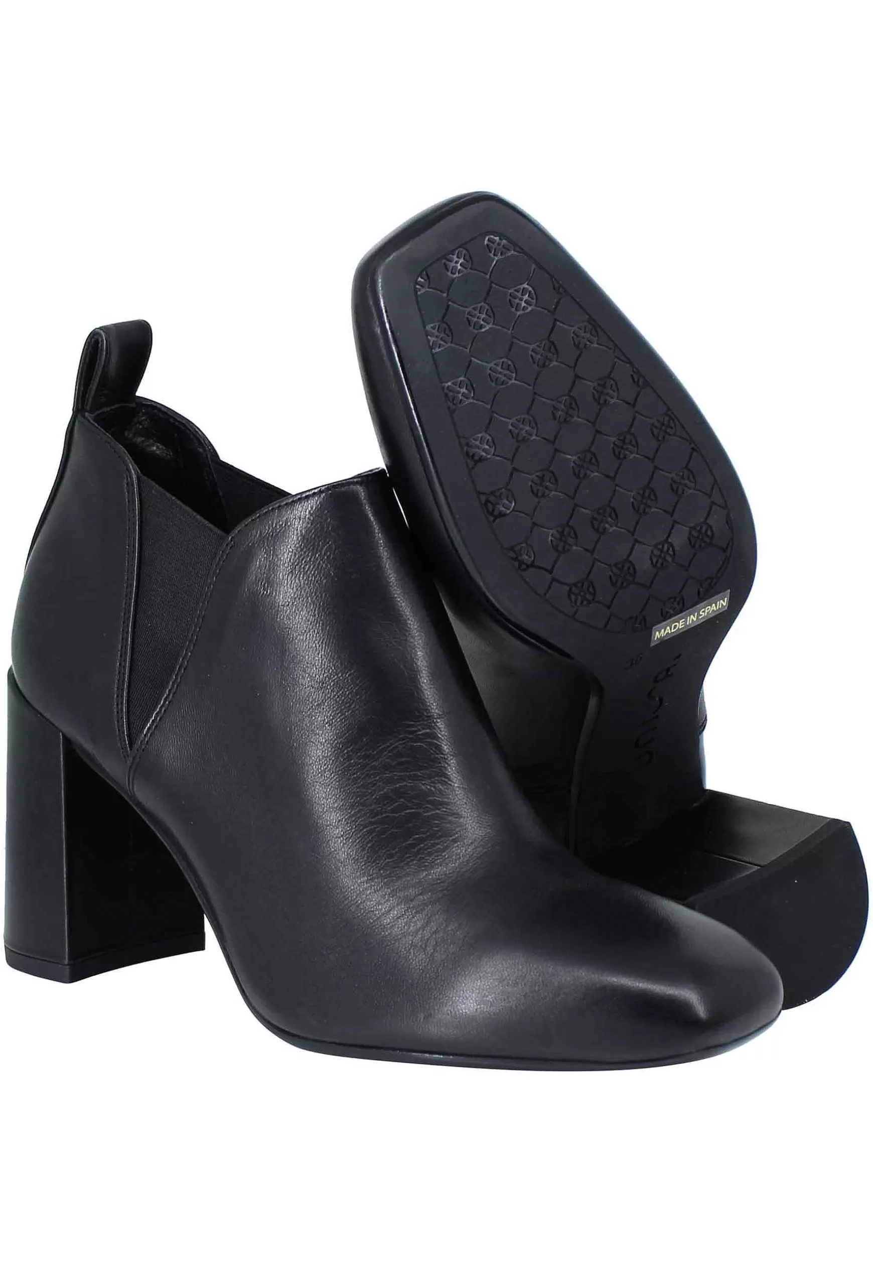Stivaletti Ankle Boot Donna In Pelle Nera Tacco Alto E Punta Quadra*Unisa Fashion