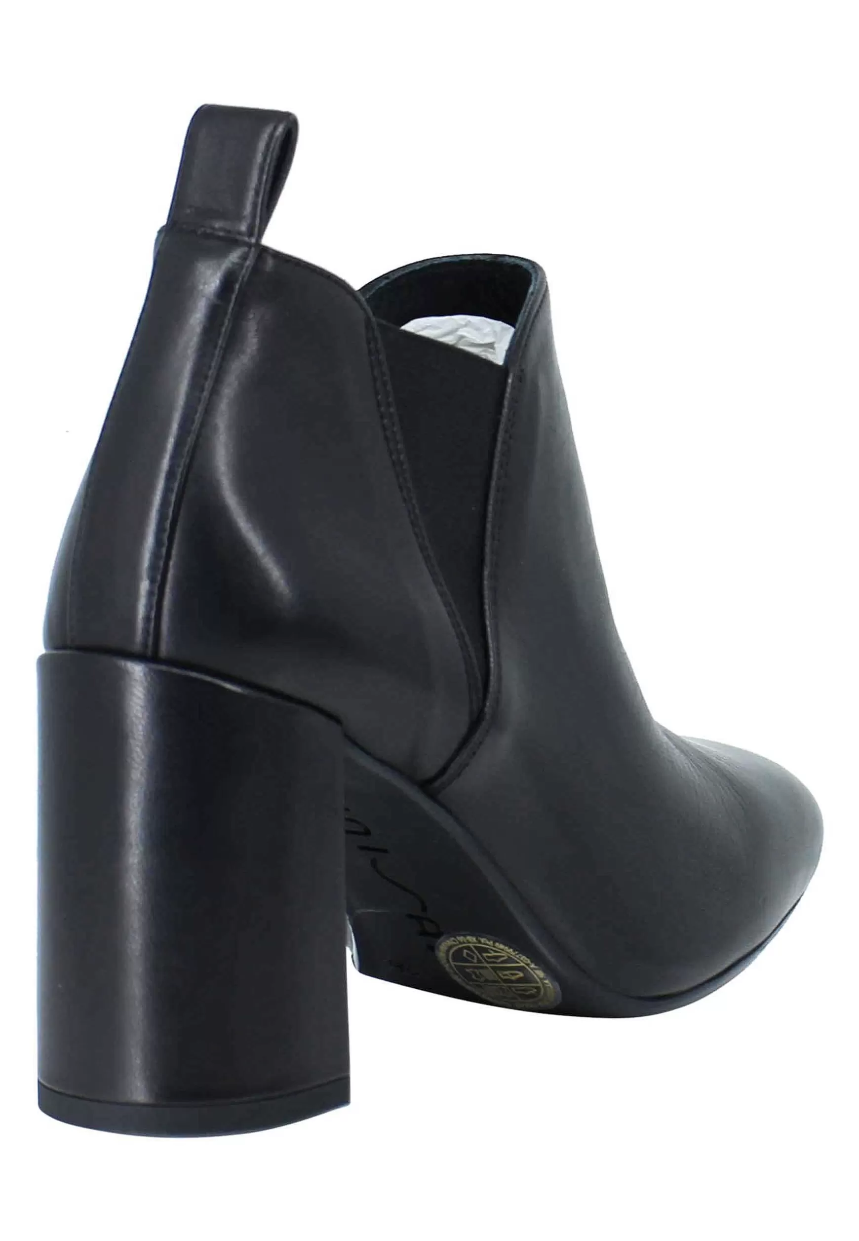 Stivaletti Ankle Boot Donna In Pelle Nera Tacco Alto E Punta Quadra*Unisa Fashion