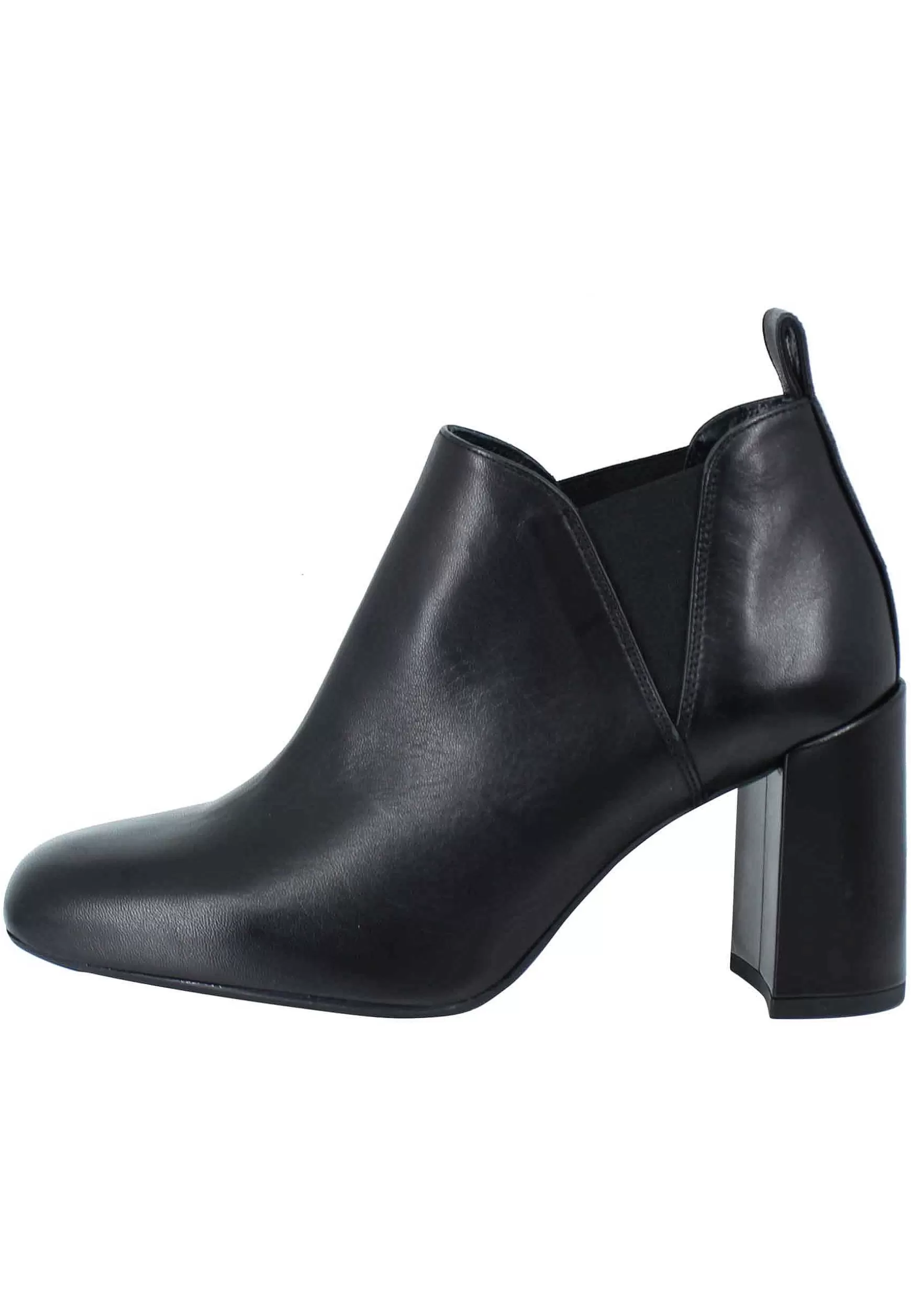 Stivaletti Ankle Boot Donna In Pelle Nera Tacco Alto E Punta Quadra*Unisa Fashion
