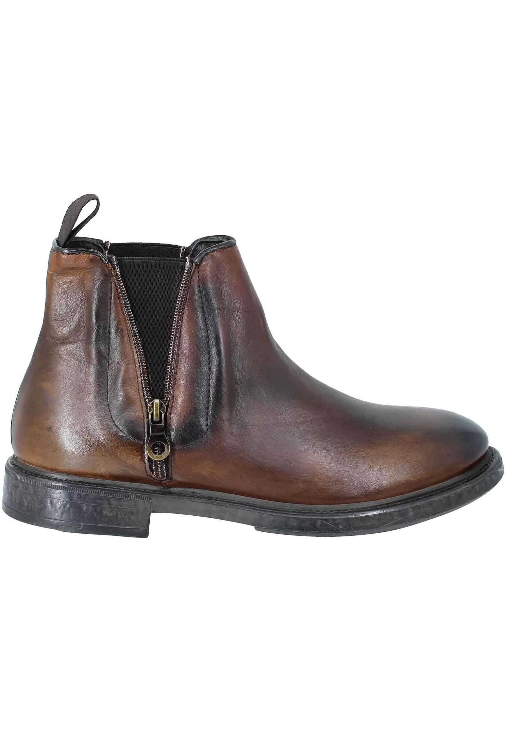 Stivaletti Bealtles In Pelle Cuoio Con Accessorio Fondo In Gomma Punta Tonda** New