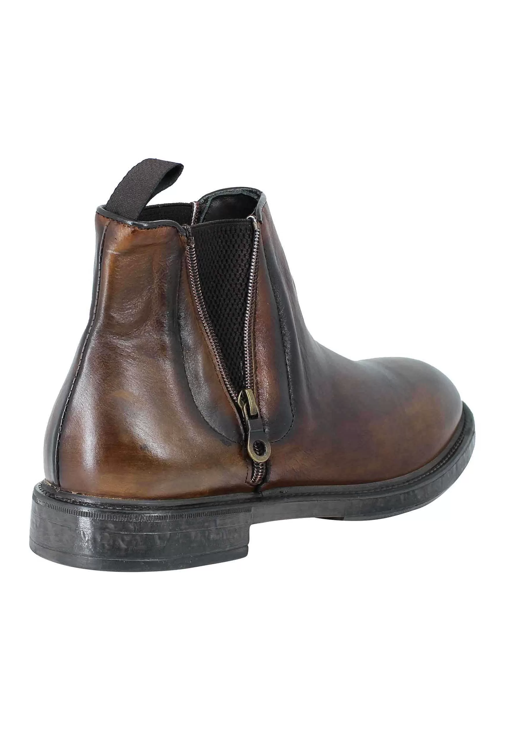 Stivaletti Bealtles In Pelle Cuoio Con Accessorio Fondo In Gomma Punta Tonda** New