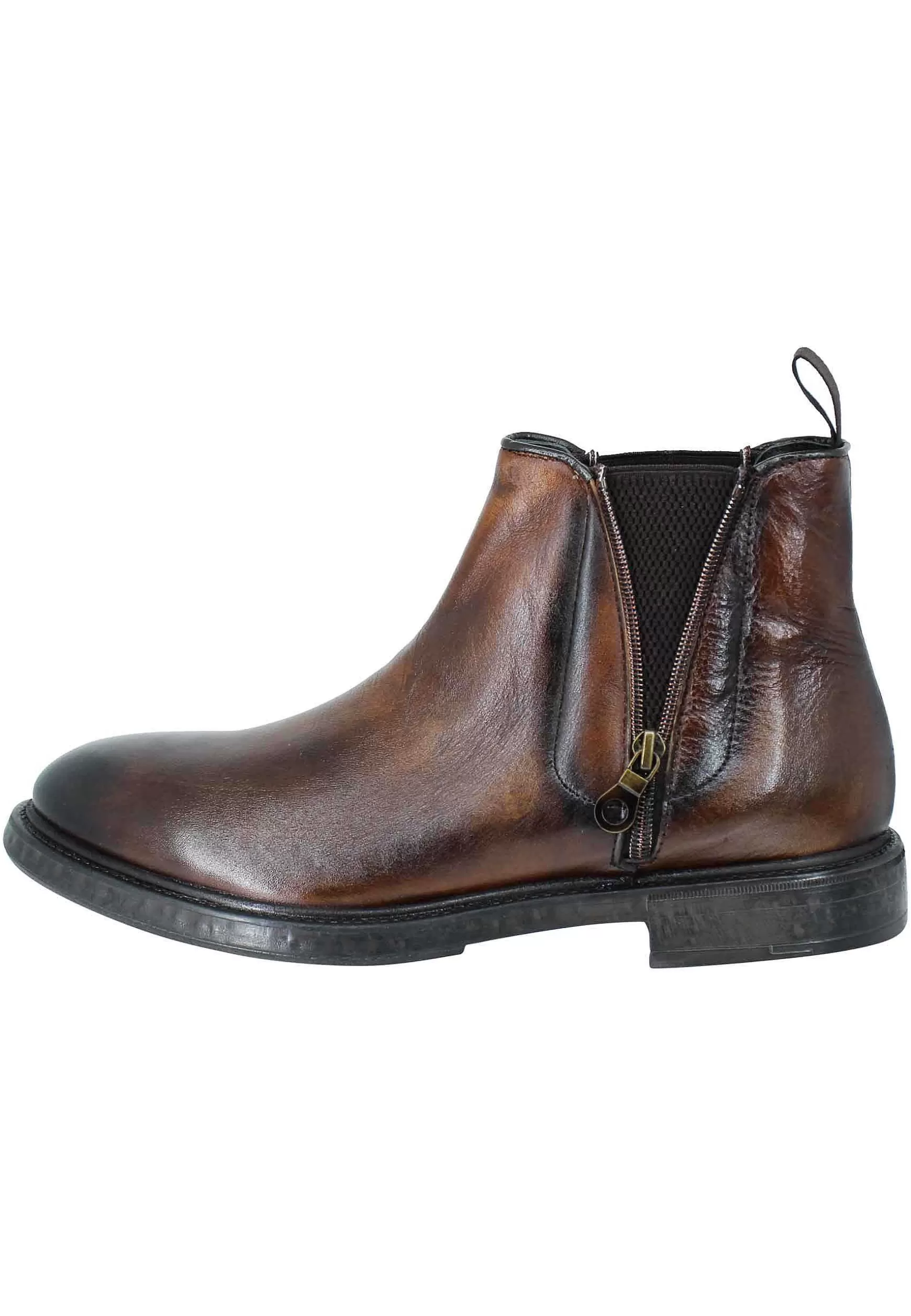 Stivaletti Bealtles In Pelle Cuoio Con Accessorio Fondo In Gomma Punta Tonda** New