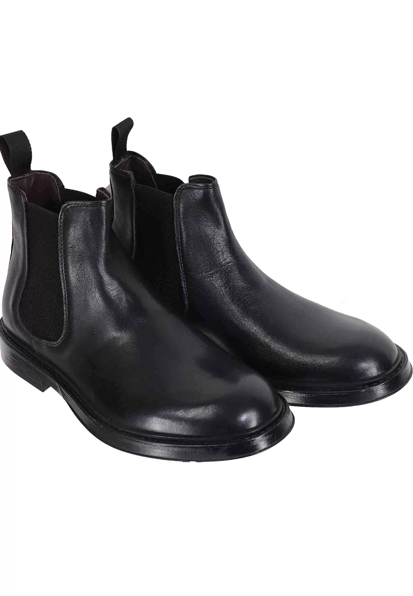 Stivaletti Bealtles In Pelle Nera Con Fondo In Gomma Punta Tonda** Clearance