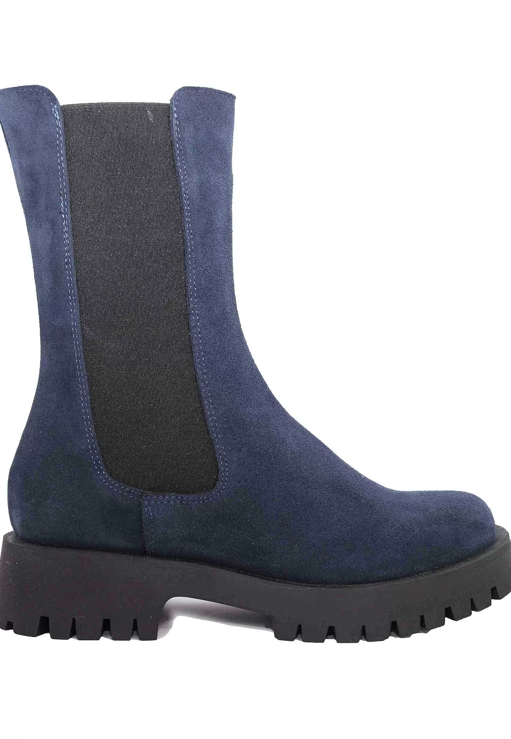 Stivaletti Beatles Donna In Camoscio Blu Con Punta Tonda E Suola In Gomma** Cheap