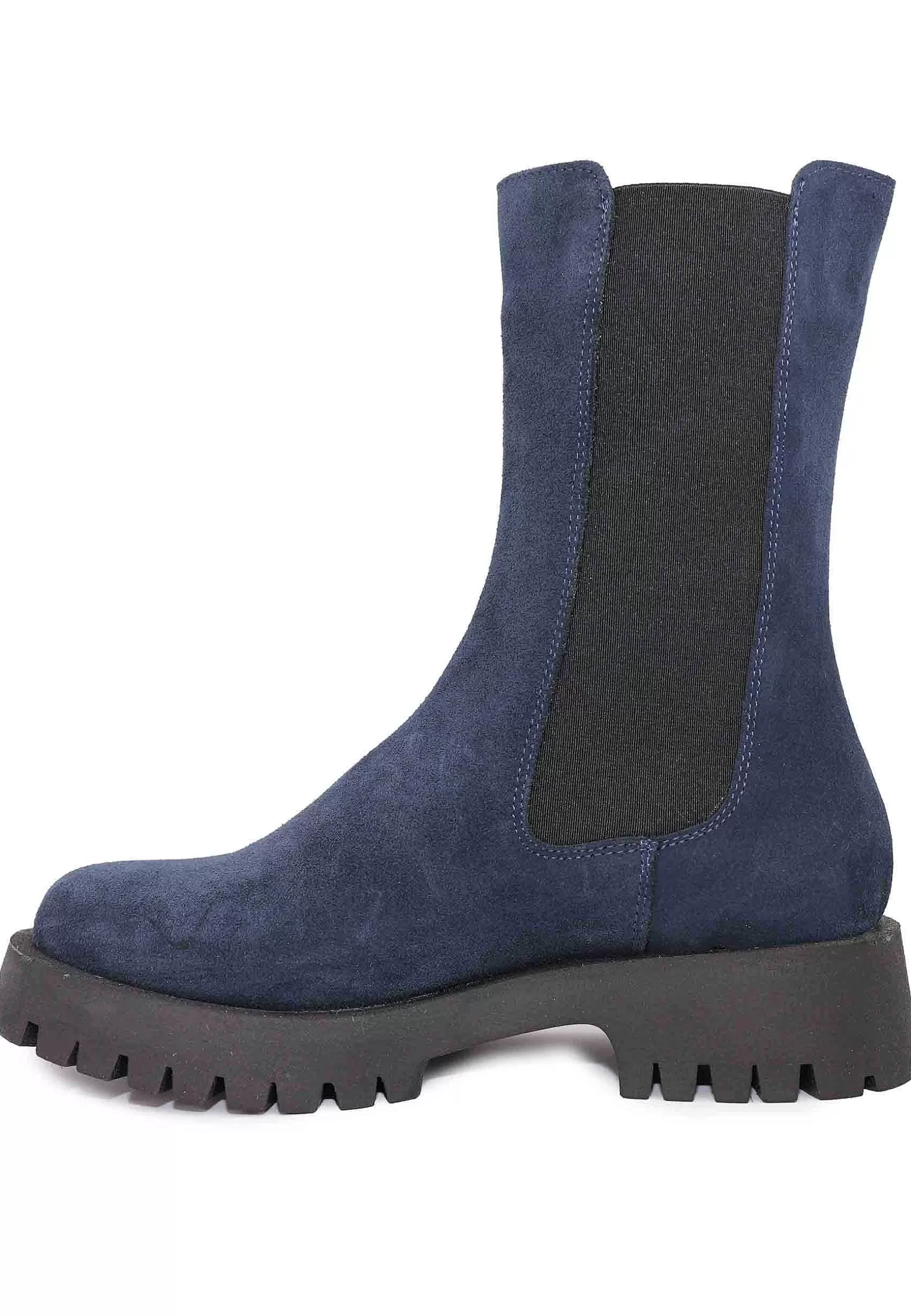 Stivaletti Beatles Donna In Camoscio Blu Con Punta Tonda E Suola In Gomma** Cheap