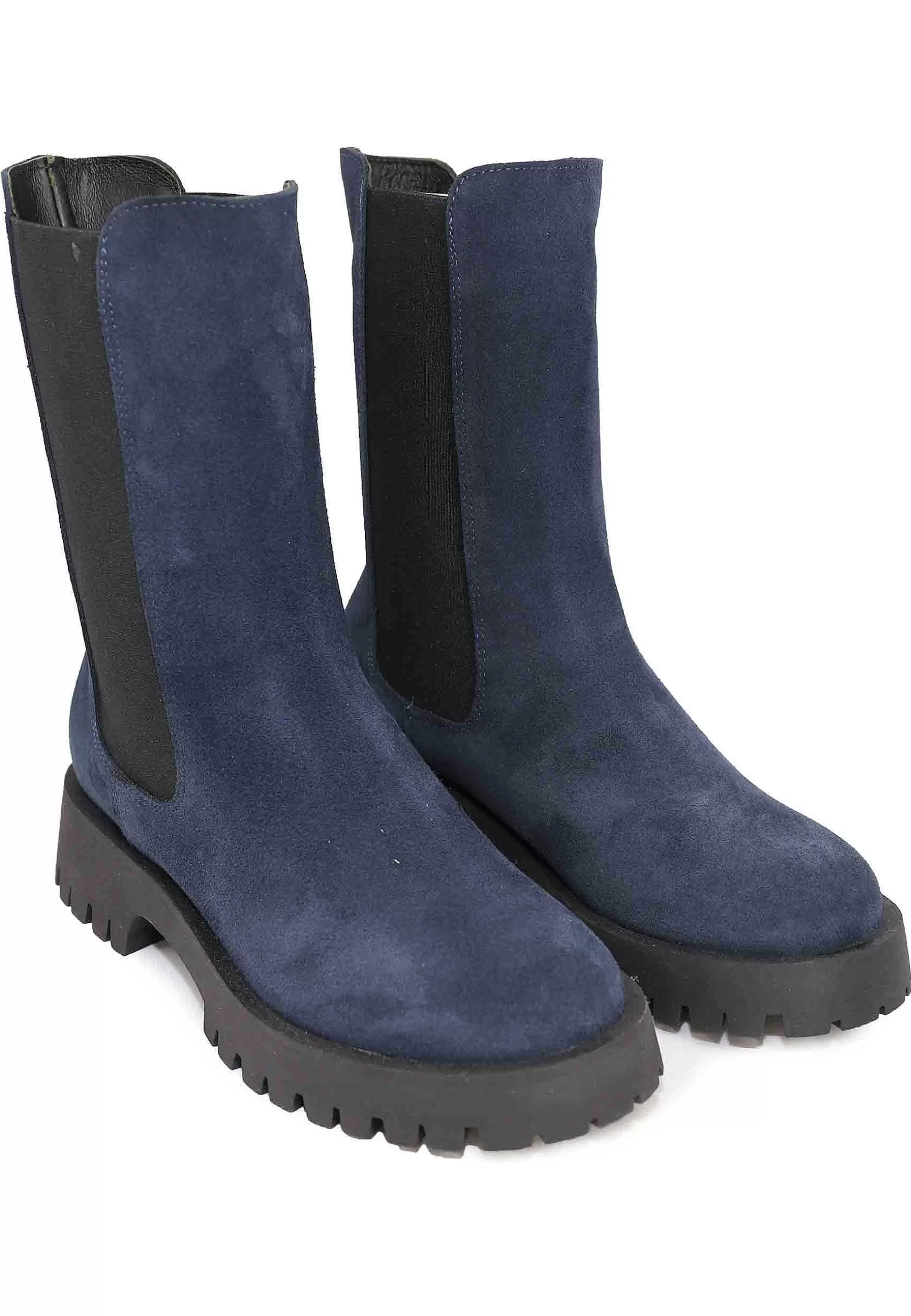 Stivaletti Beatles Donna In Camoscio Blu Con Punta Tonda E Suola In Gomma** Cheap