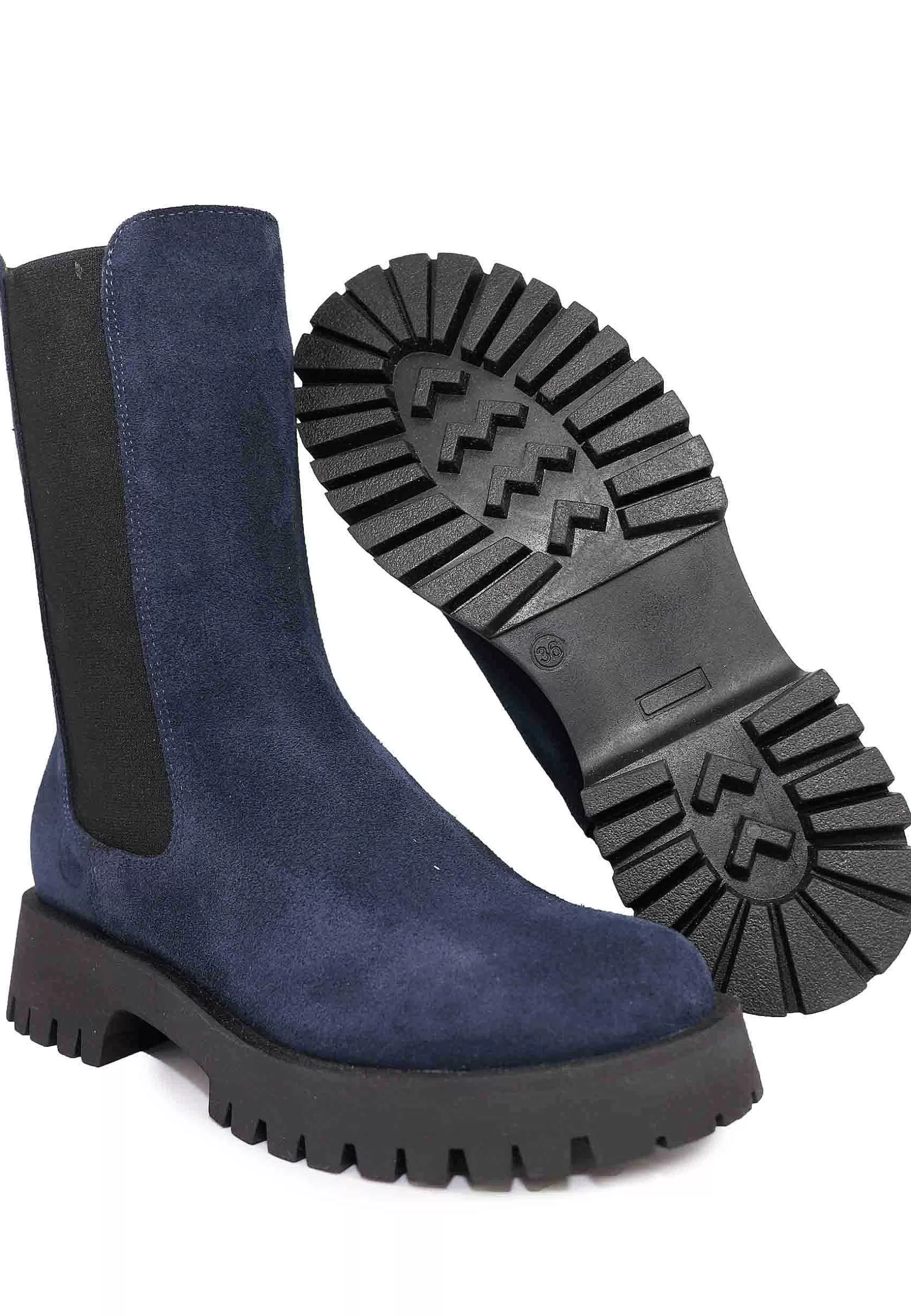 Stivaletti Beatles Donna In Camoscio Blu Con Punta Tonda E Suola In Gomma** Cheap