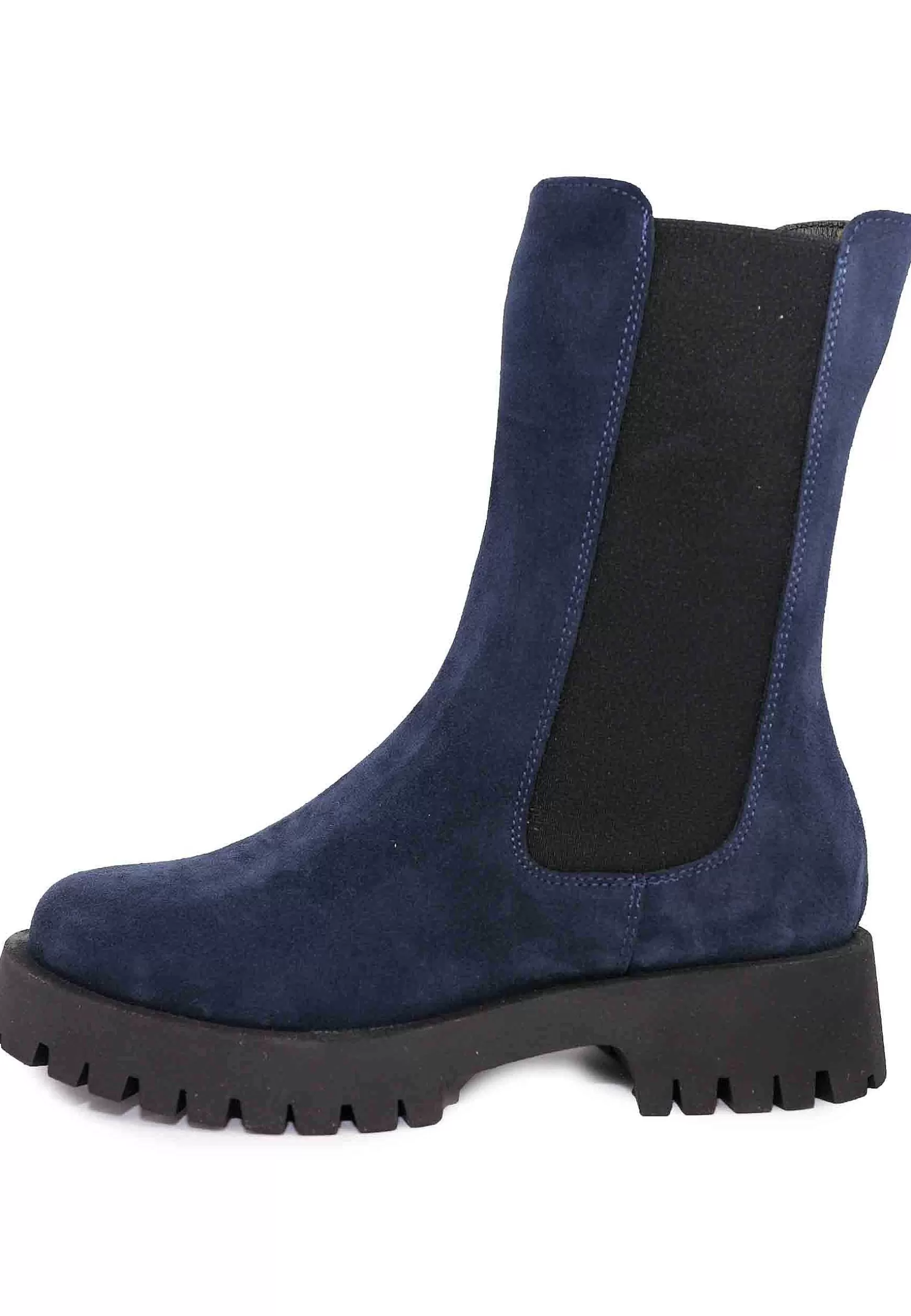 Stivaletti Beatles Donna In Camoscio Blu Con Punta Tonda E Suola In Gomma** Cheap