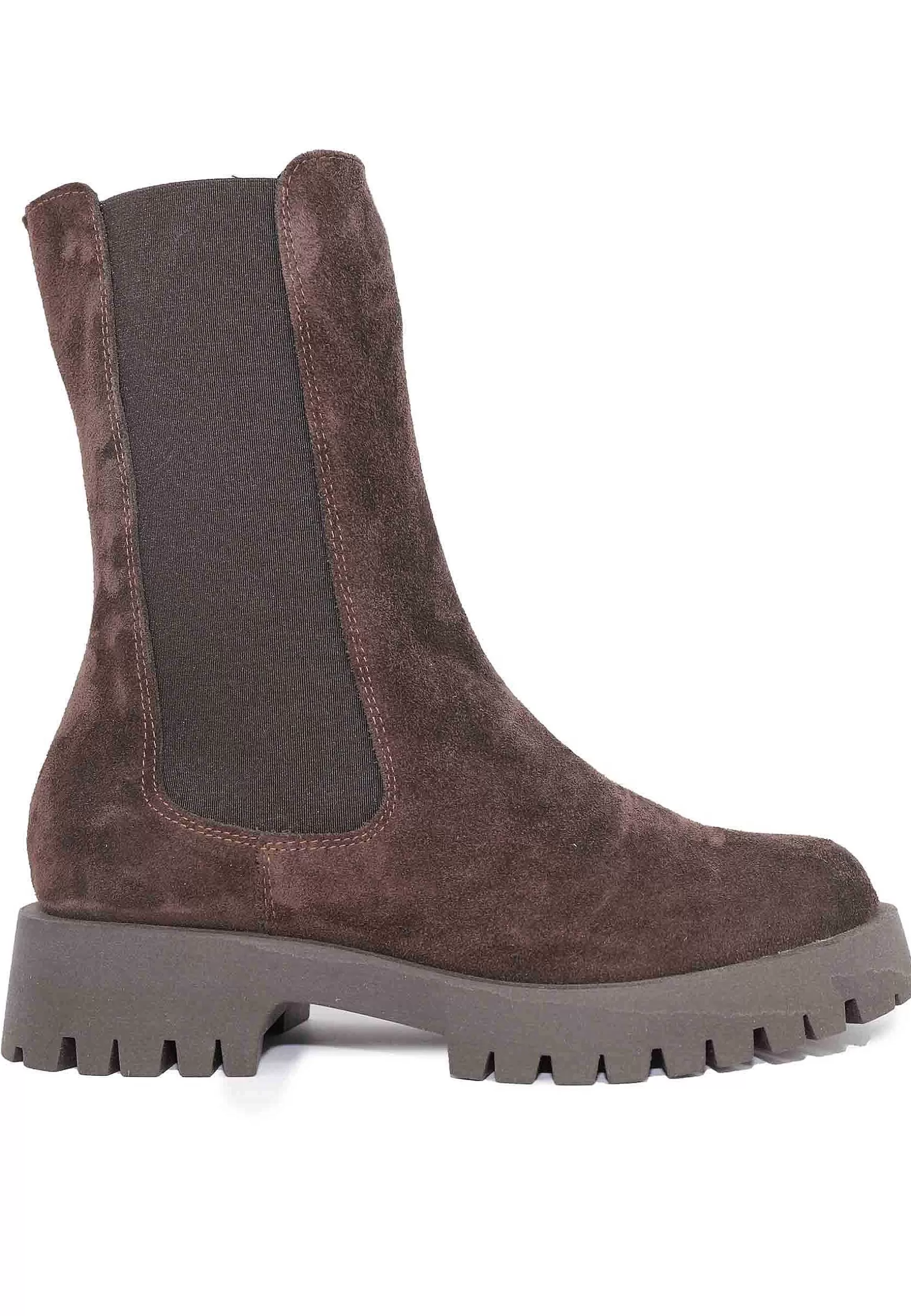Stivaletti Beatles Donna In Camoscio Marrone Con Punta Tonda E Suola In Gomma** Online
