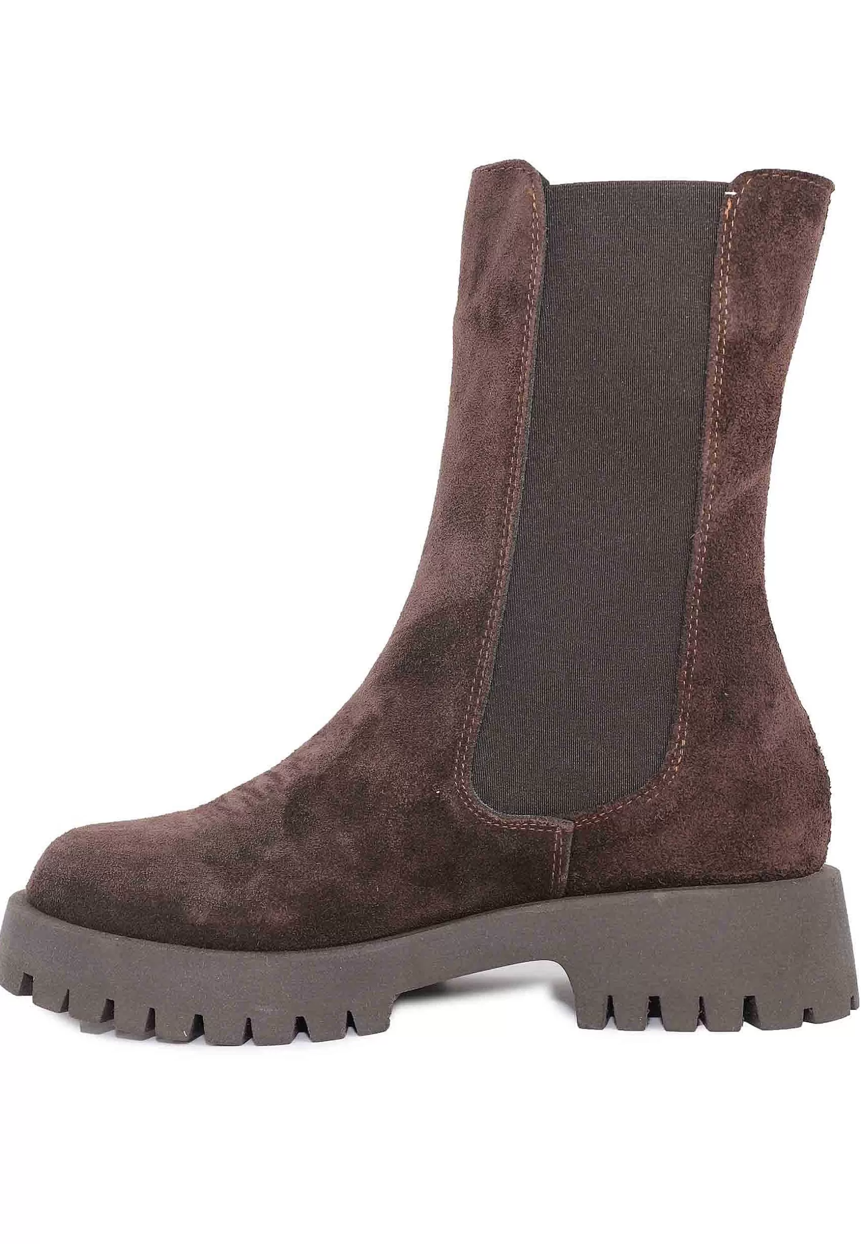 Stivaletti Beatles Donna In Camoscio Marrone Con Punta Tonda E Suola In Gomma** Online