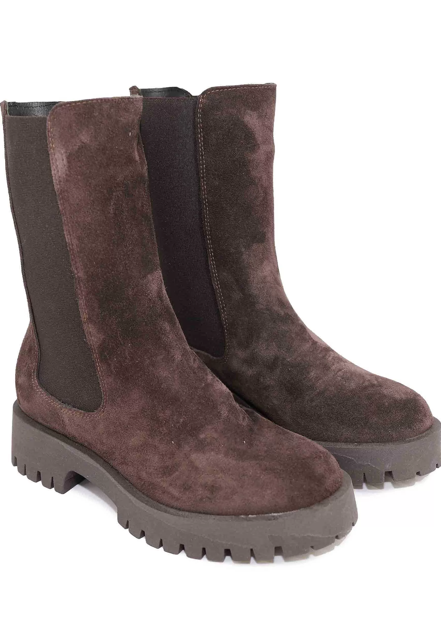 Stivaletti Beatles Donna In Camoscio Marrone Con Punta Tonda E Suola In Gomma** Online