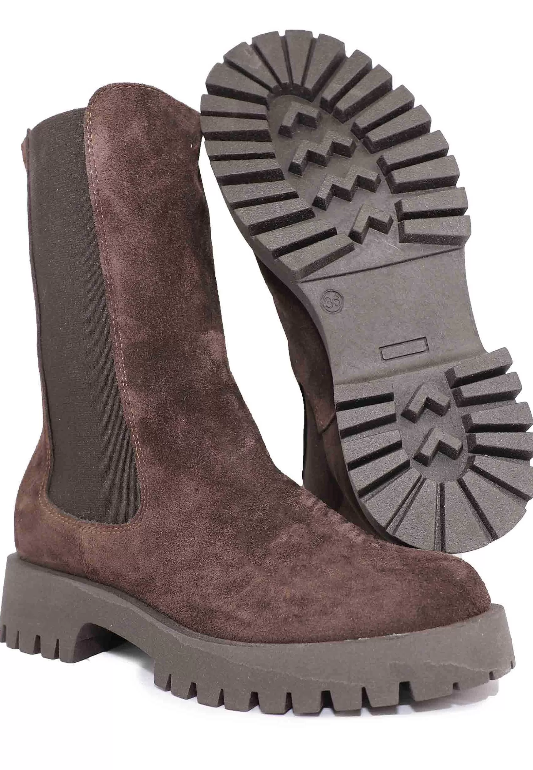 Stivaletti Beatles Donna In Camoscio Marrone Con Punta Tonda E Suola In Gomma** Online