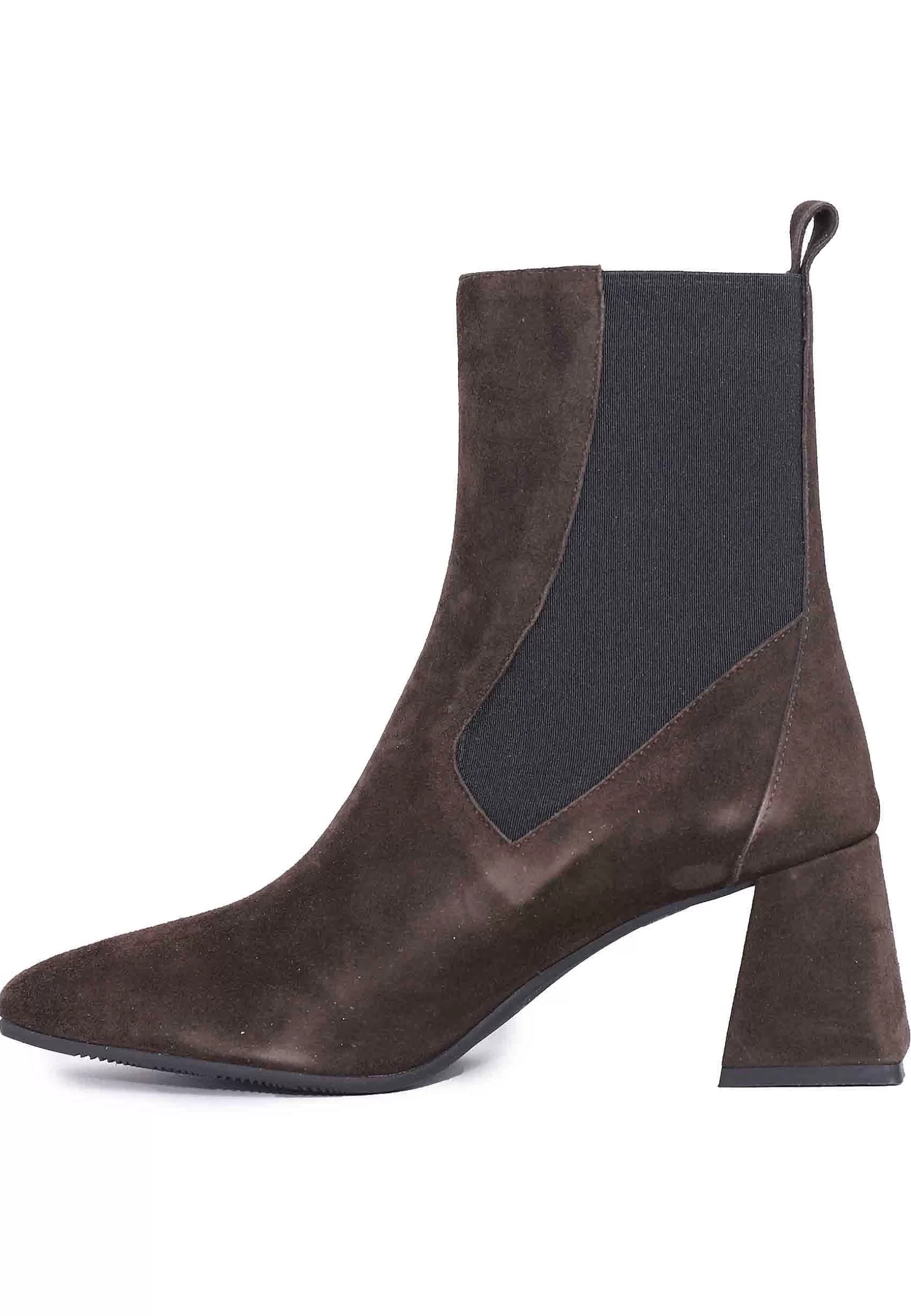 Stivaletti Beatles Donna In Camoscio Marrone Con Tacco Alto E Punta Quadra** Discount