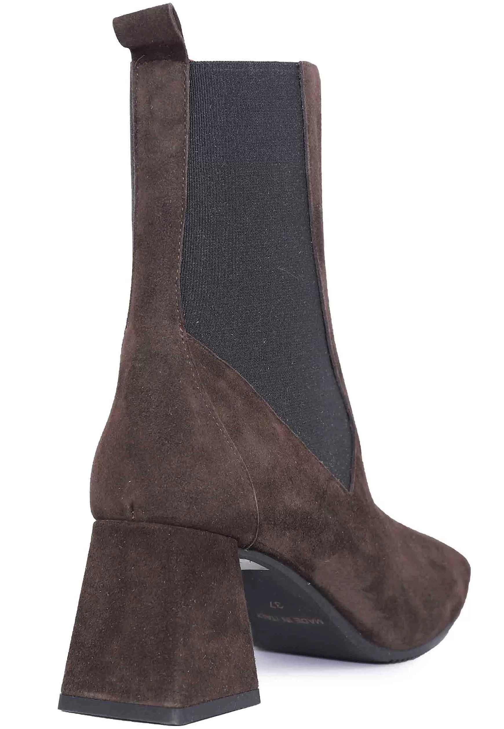 Stivaletti Beatles Donna In Camoscio Marrone Con Tacco Alto E Punta Quadra** Discount