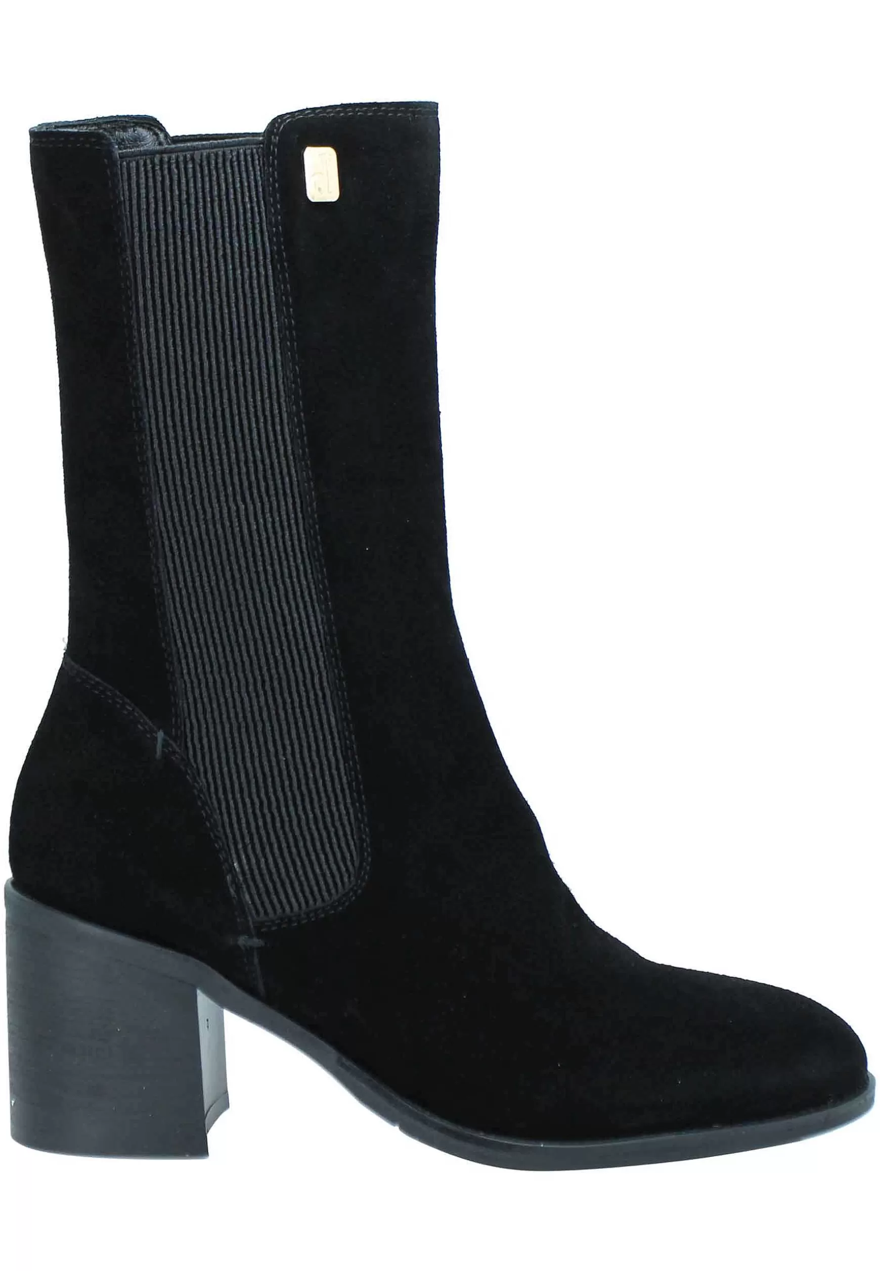 Stivaletti Beatles Donna In Camoscio Nero Con Punta Tonda E Tacco In Cuoio*Manufacture D Fashion