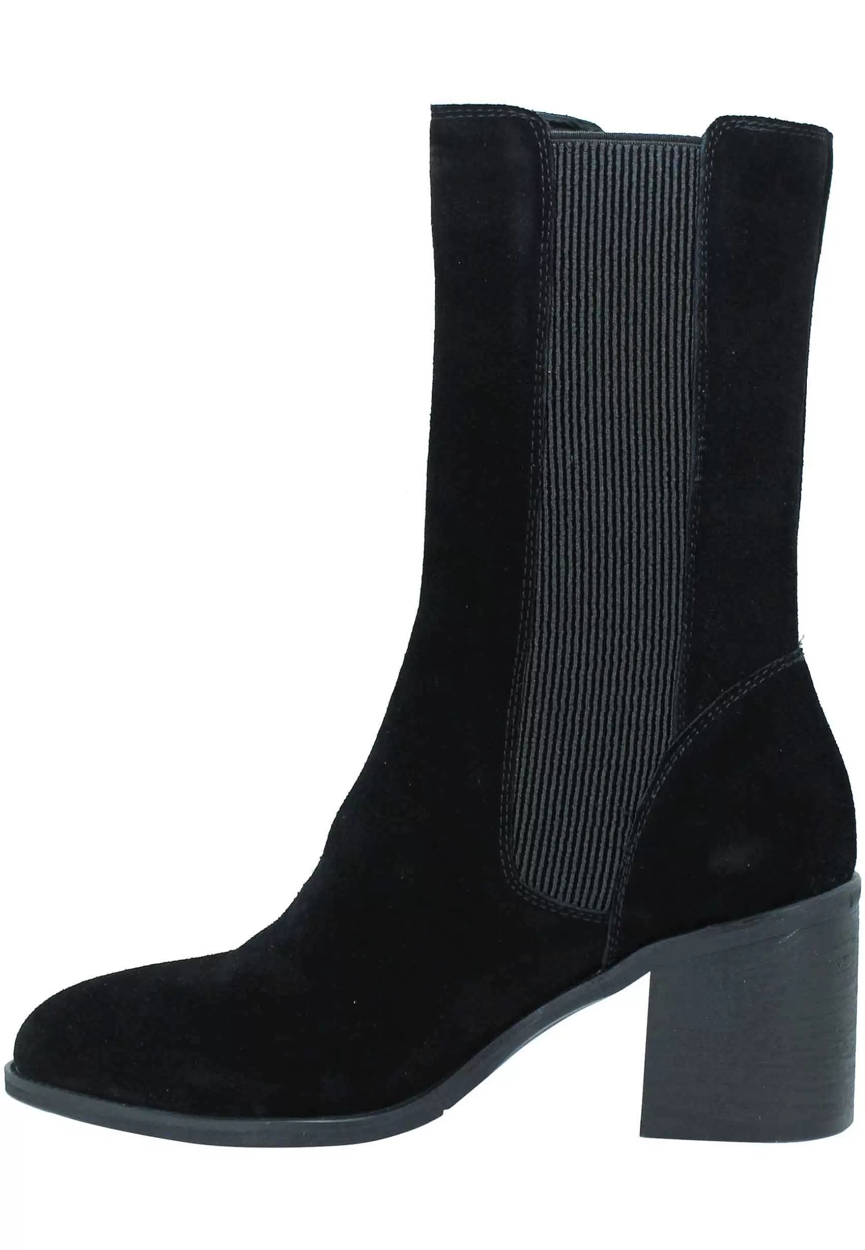 Stivaletti Beatles Donna In Camoscio Nero Con Punta Tonda E Tacco In Cuoio*Manufacture D Fashion