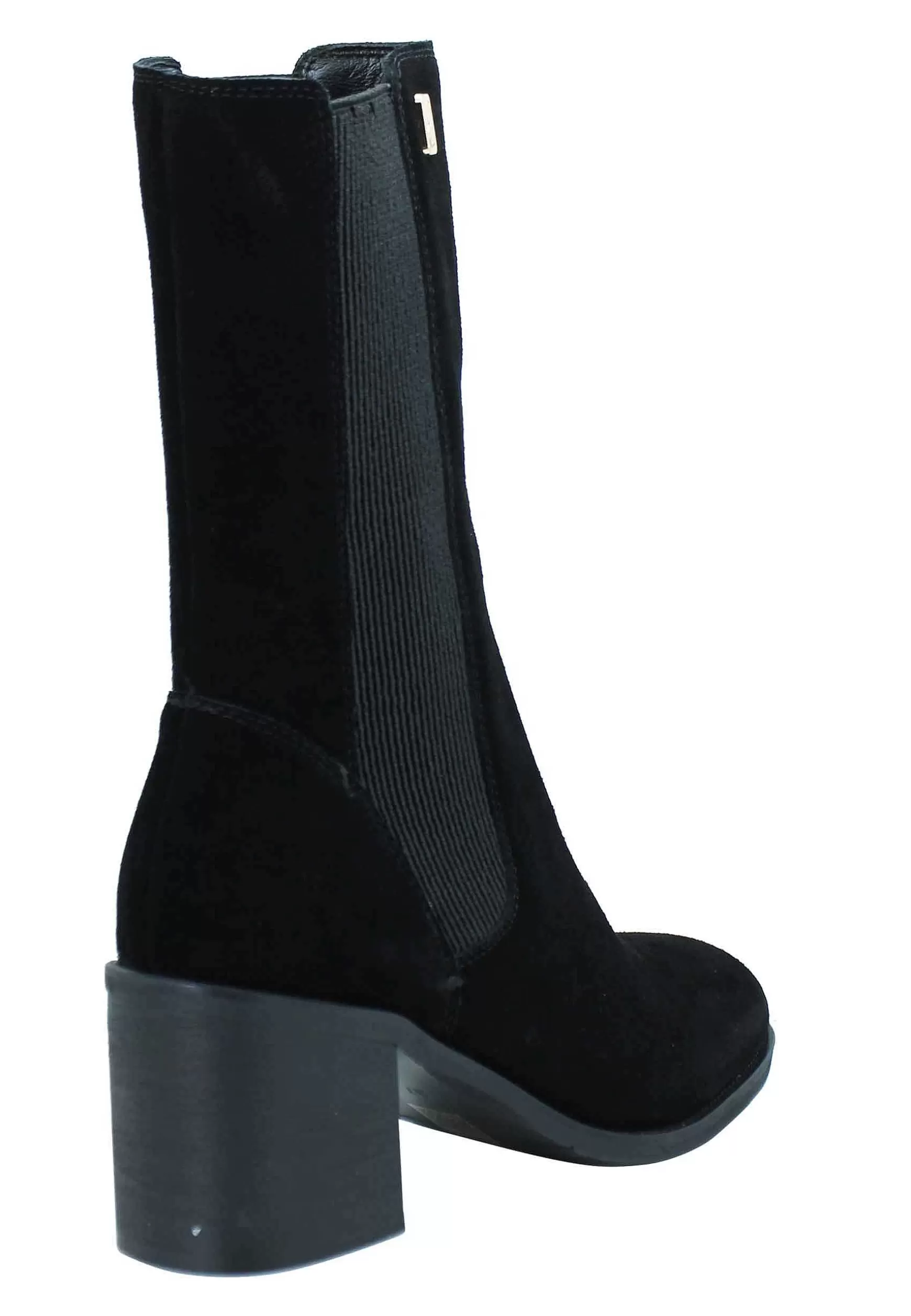 Stivaletti Beatles Donna In Camoscio Nero Con Punta Tonda E Tacco In Cuoio*Manufacture D Fashion