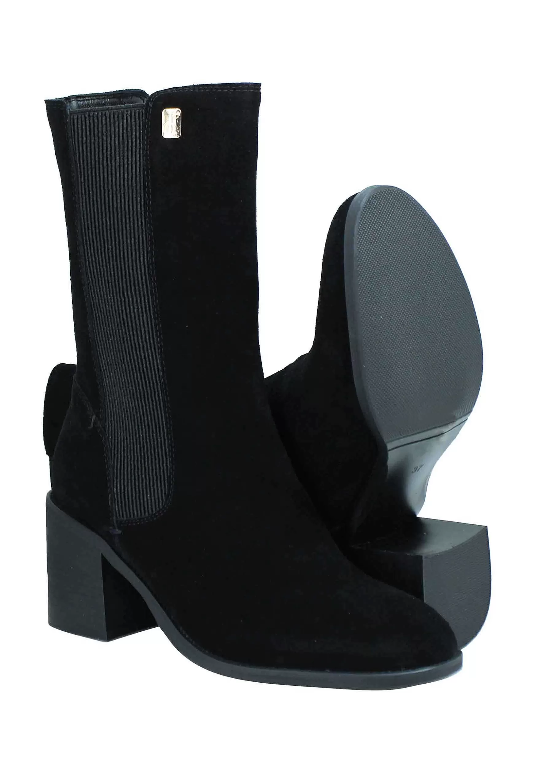 Stivaletti Beatles Donna In Camoscio Nero Con Punta Tonda E Tacco In Cuoio*Manufacture D Fashion